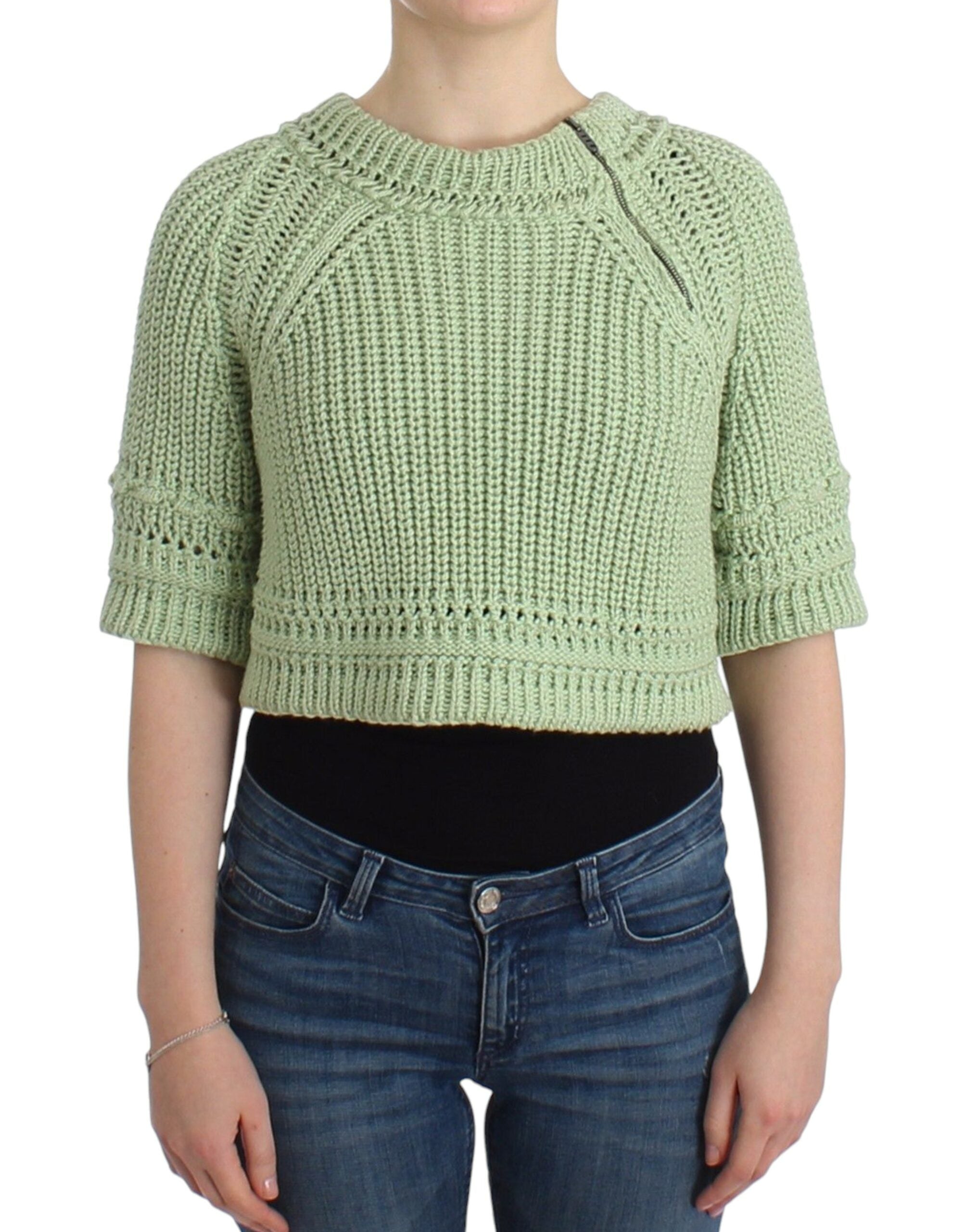 Ermanno Scervino Schicker grüner, kurz geschnittener Baumwollpullover