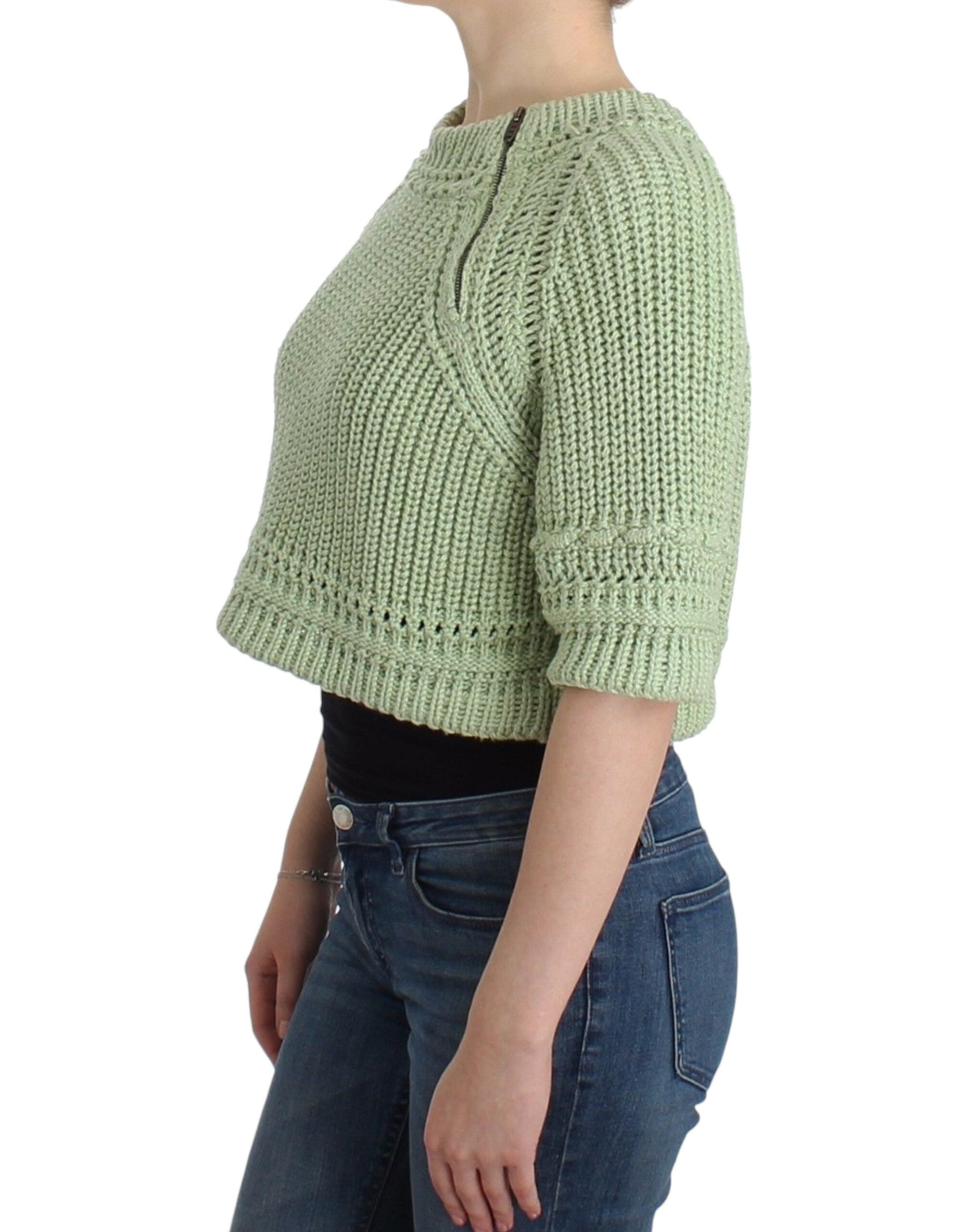 Ermanno Scervino Schicker grüner, kurz geschnittener Baumwollpullover