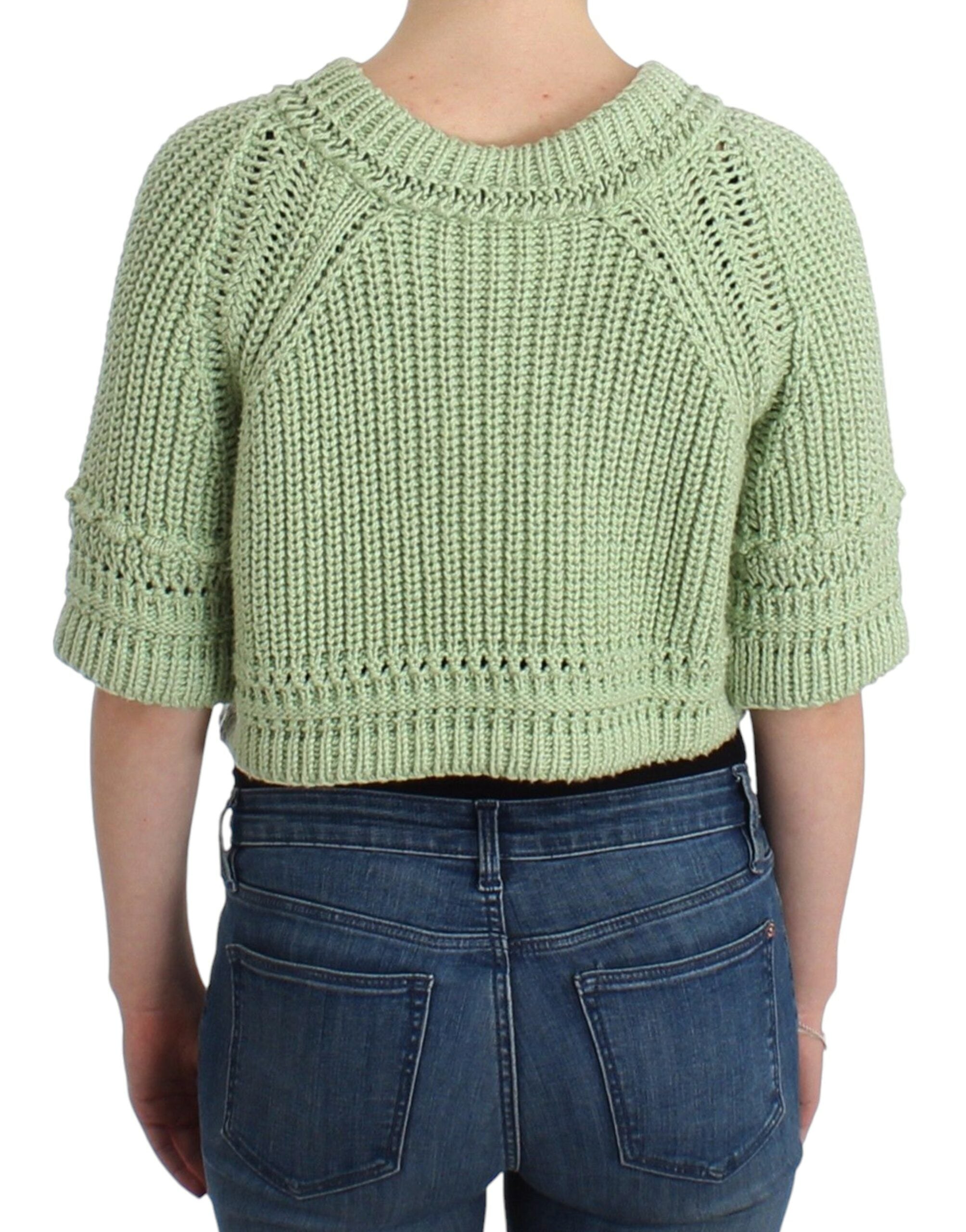 Ermanno Scervino Schicker grüner, kurz geschnittener Baumwollpullover