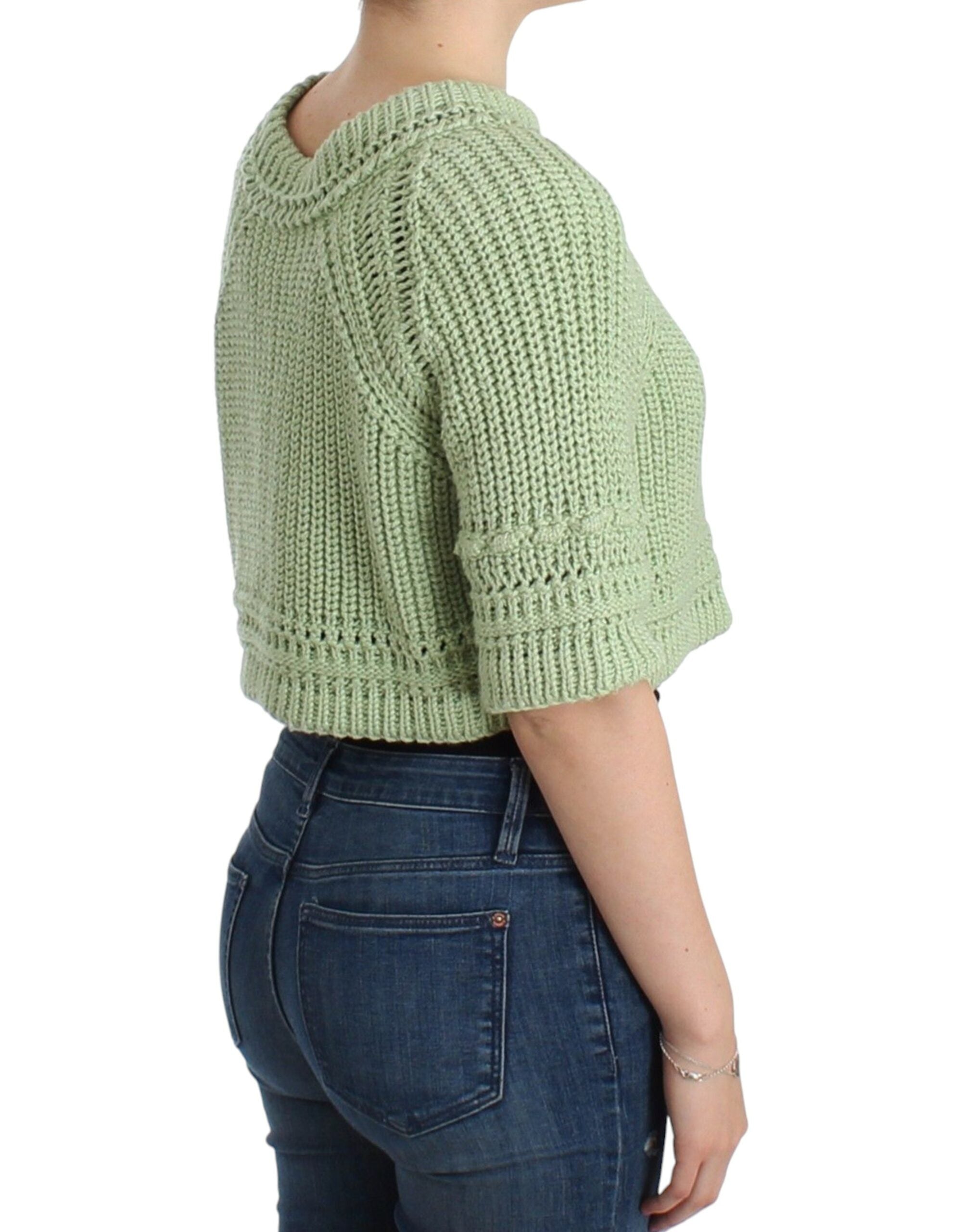 Ermanno Scervino Schicker grüner, kurz geschnittener Baumwollpullover