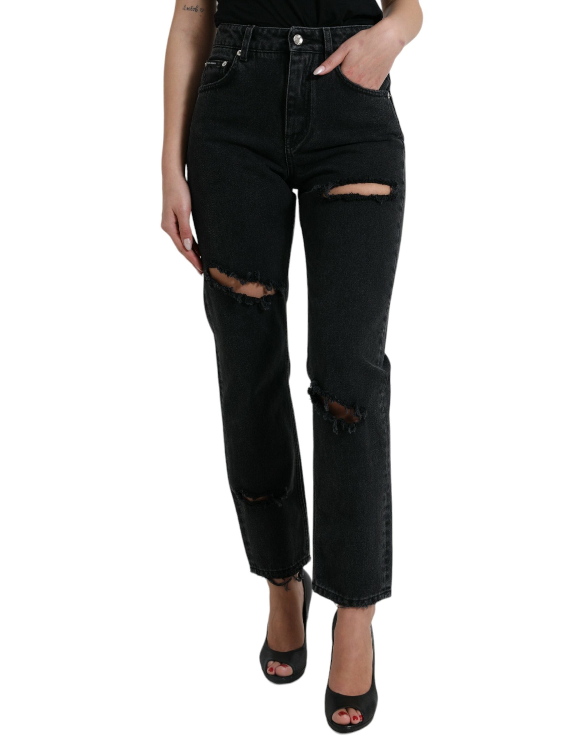 Dolce &amp; Gabbana Elegante High-Waist-Stretch-Jeans in Schwarz