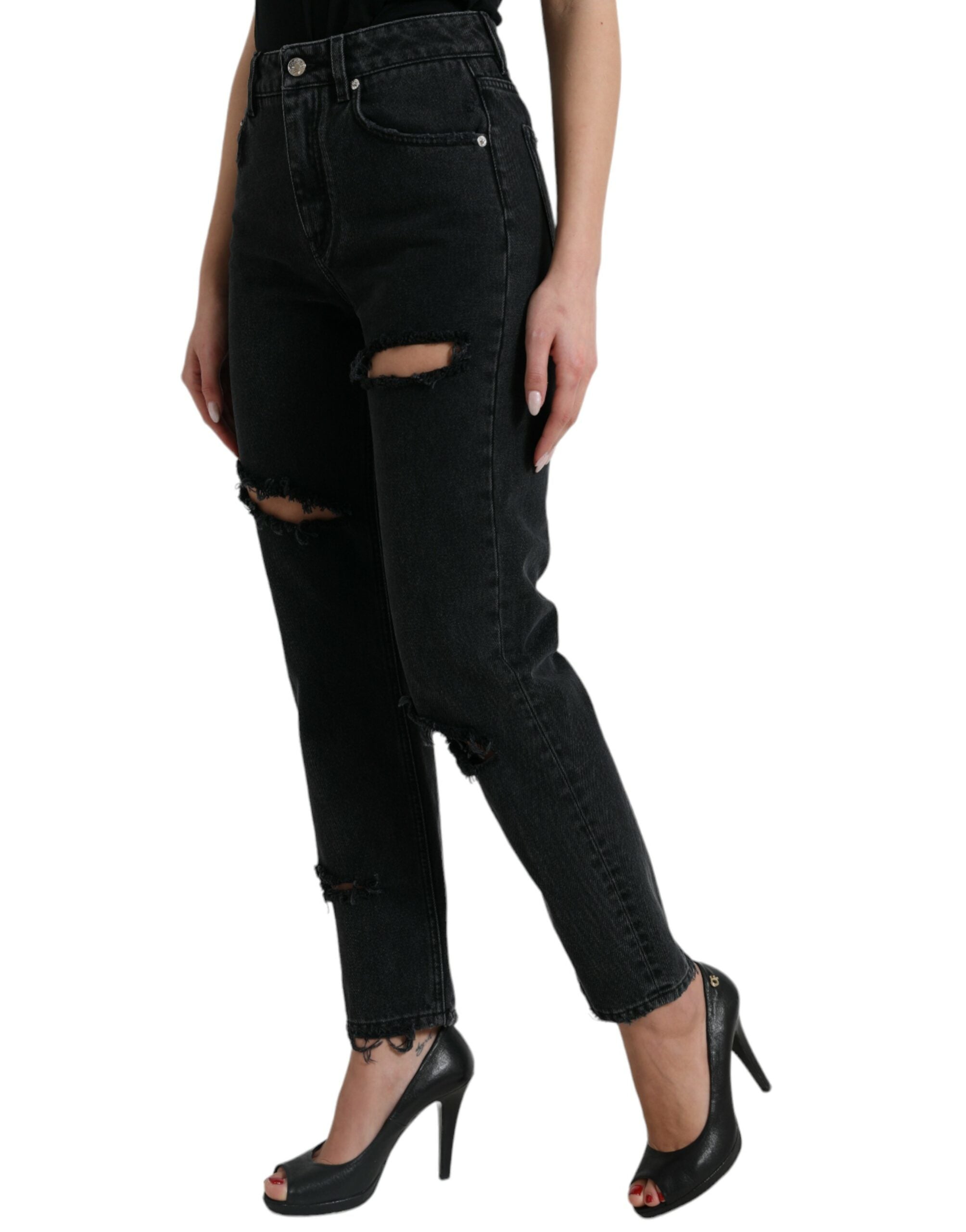 Dolce &amp; Gabbana Elegante High-Waist-Stretch-Jeans in Schwarz