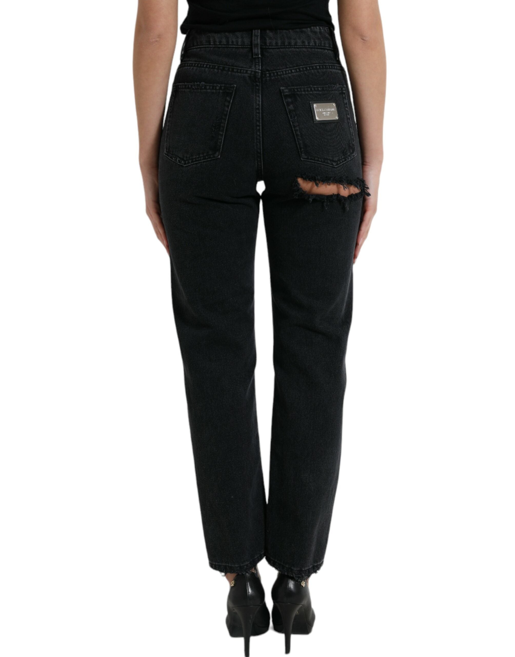 Dolce &amp; Gabbana Elegante High-Waist-Stretch-Jeans in Schwarz