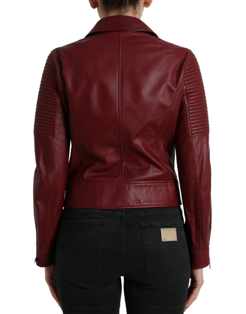 Dolce &amp; Gabbana Bordeaux Biker-Lederjacke