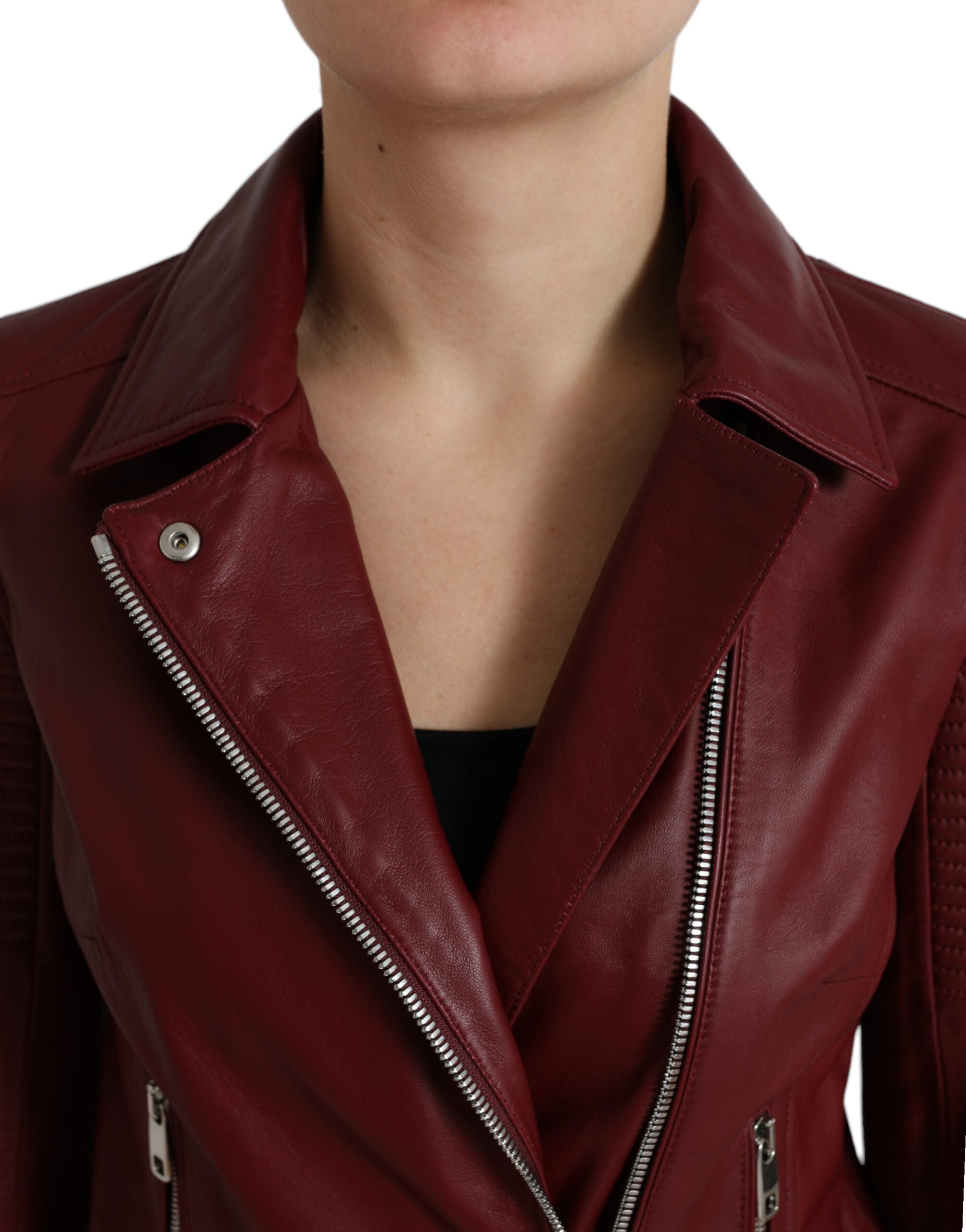 Dolce &amp; Gabbana Bordeaux Biker-Lederjacke