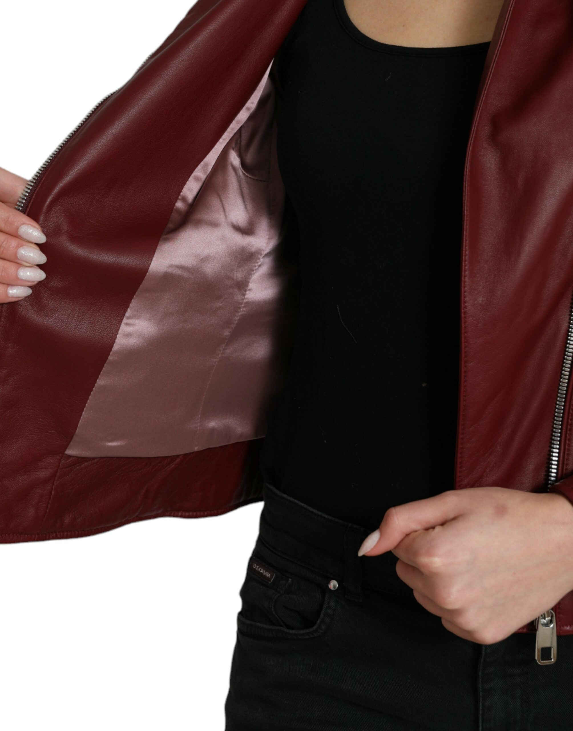 Dolce &amp; Gabbana Bordeaux Biker-Lederjacke