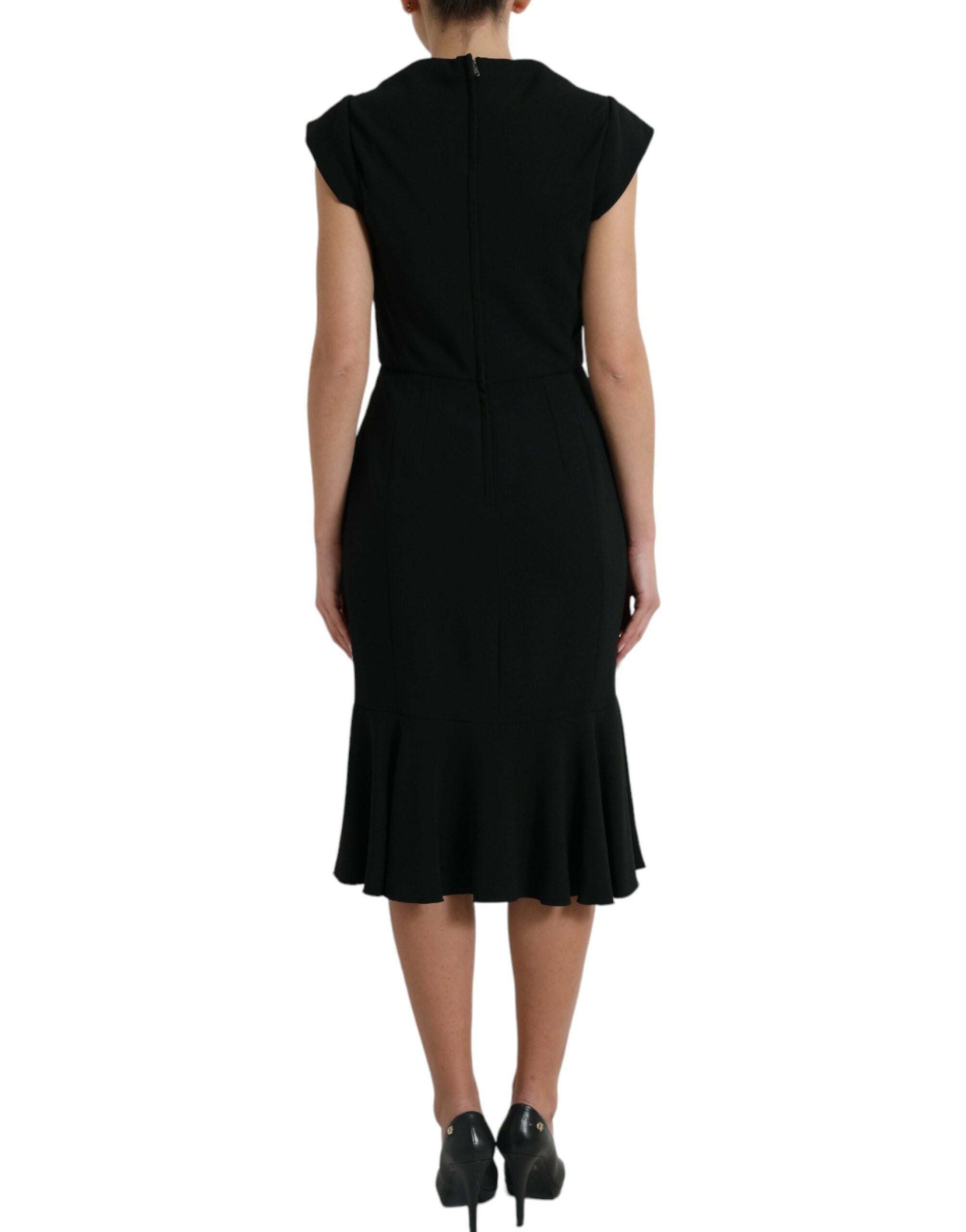 Dolce &amp; Gabbana Elegantes schwarzes Stretch-Cady-Midikleid