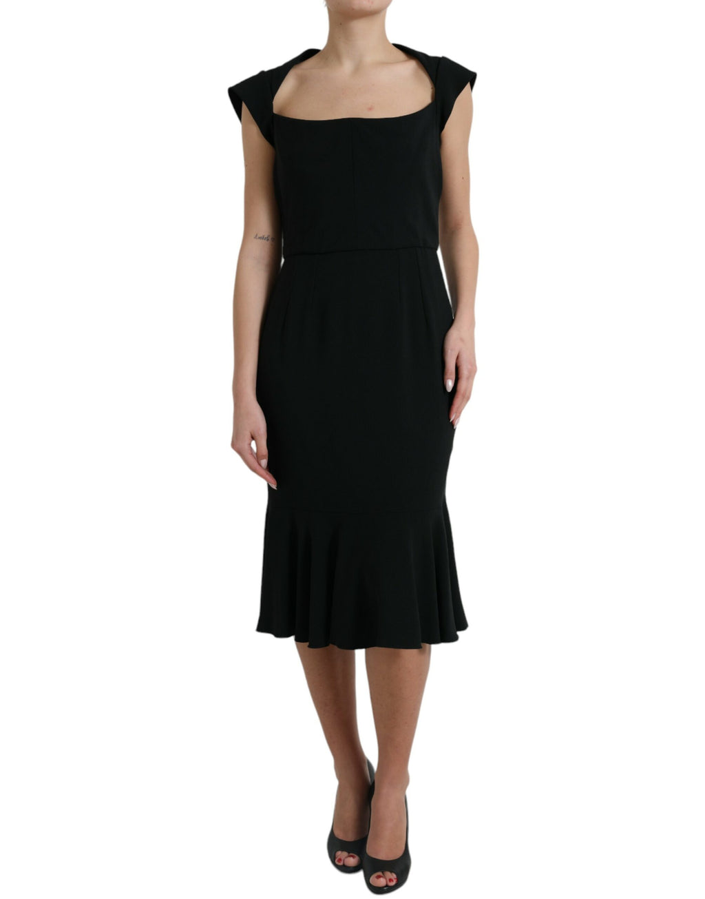 Dolce &amp; Gabbana Elegantes schwarzes Stretch-Cady-Midikleid