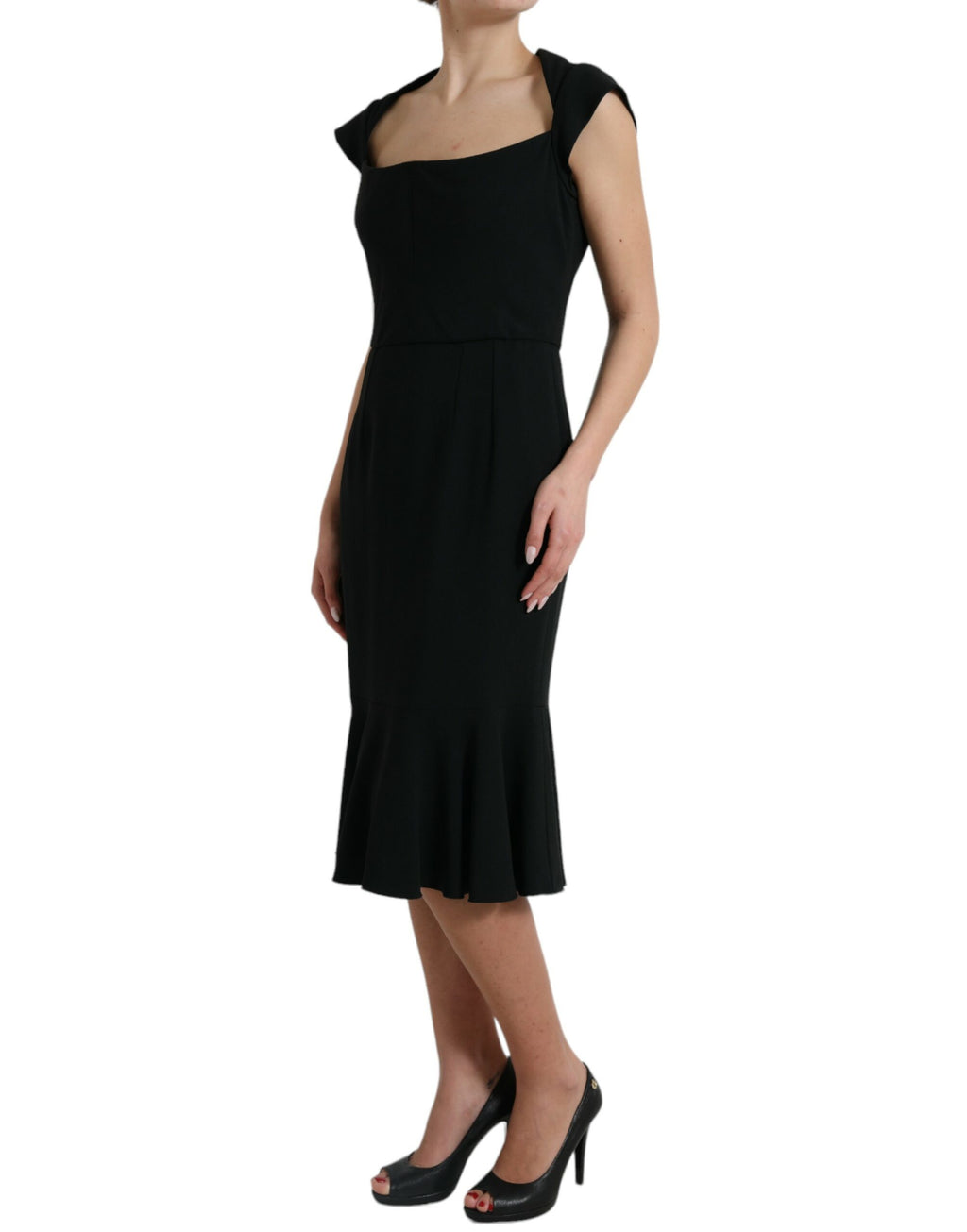 Dolce &amp; Gabbana Elegantes schwarzes Stretch-Cady-Midikleid