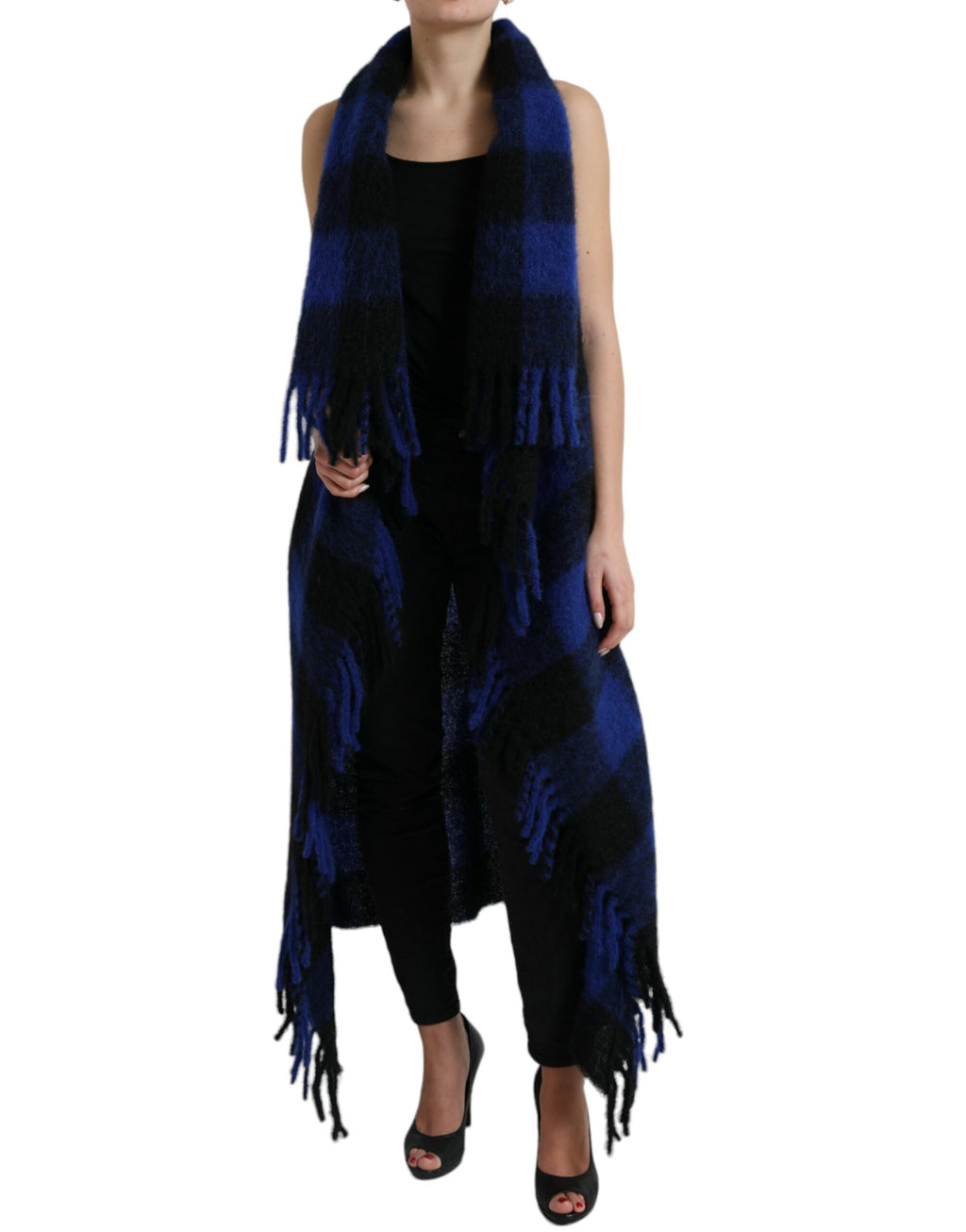 Dolce &amp; Gabbana – Eleganter Poncho-Cardigan mit karierten Fransen