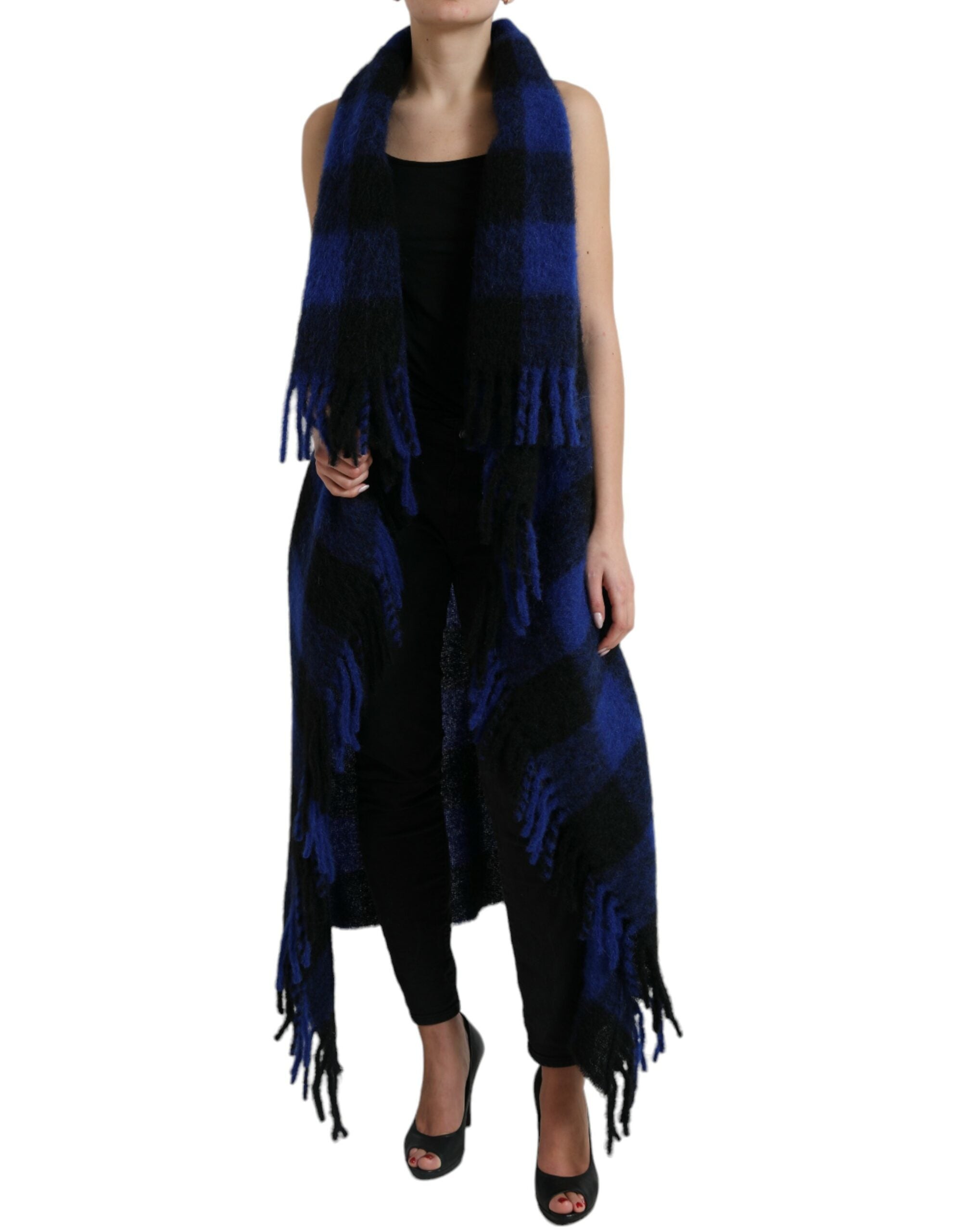 Dolce &amp; Gabbana élégant cardigan poncho à franges à carreaux