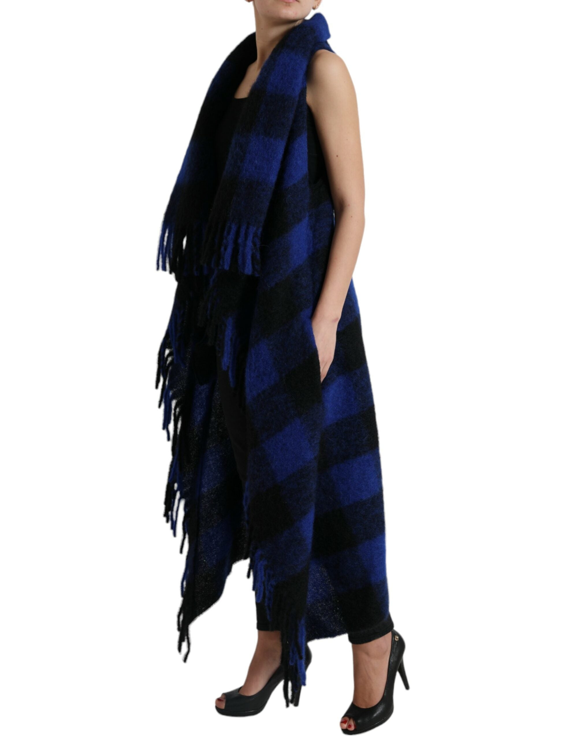 Dolce &amp; Gabbana élégant cardigan poncho à franges à carreaux