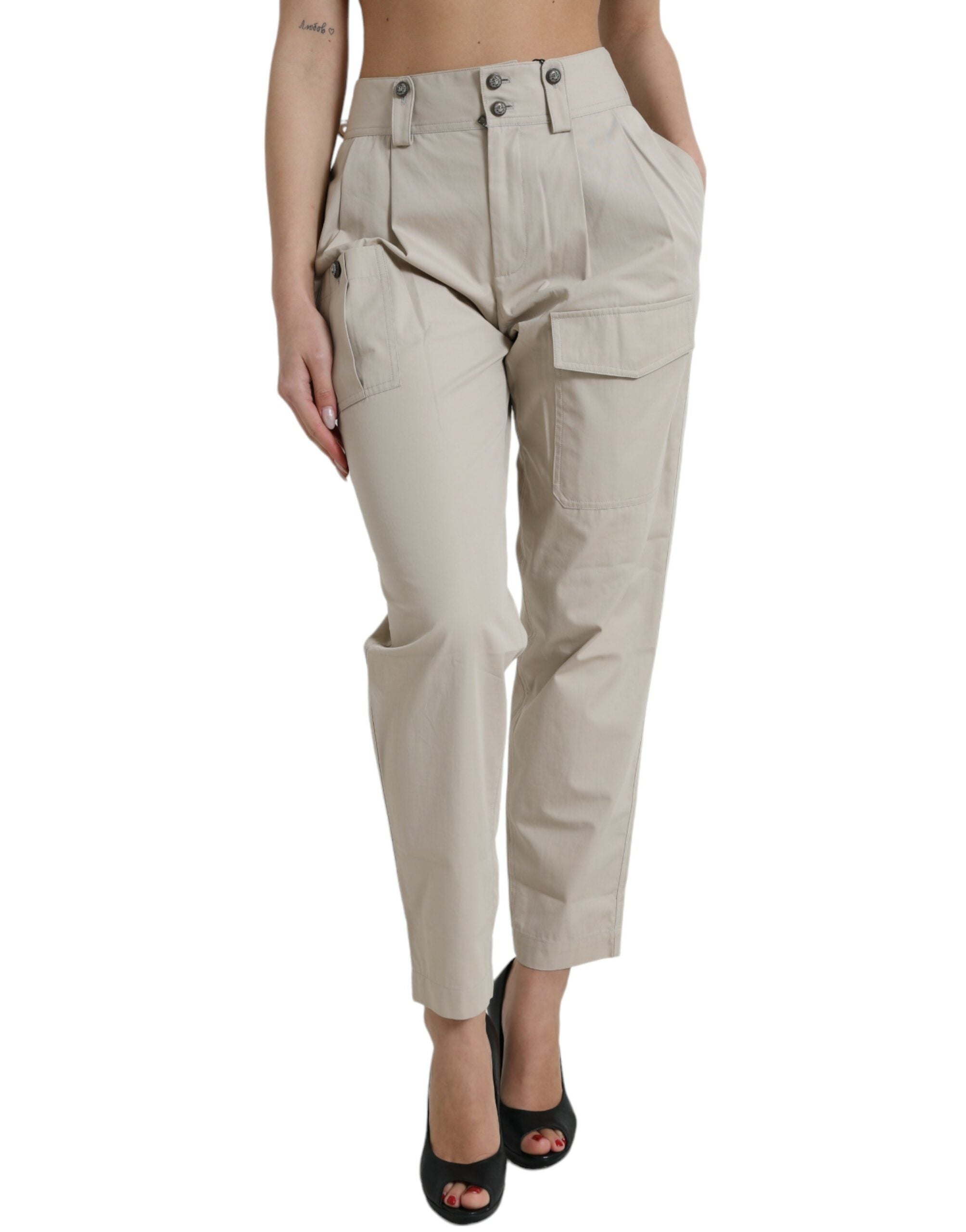 Dolce &amp; Gabbana High-Waist Tapered Fashion Pants - Beige