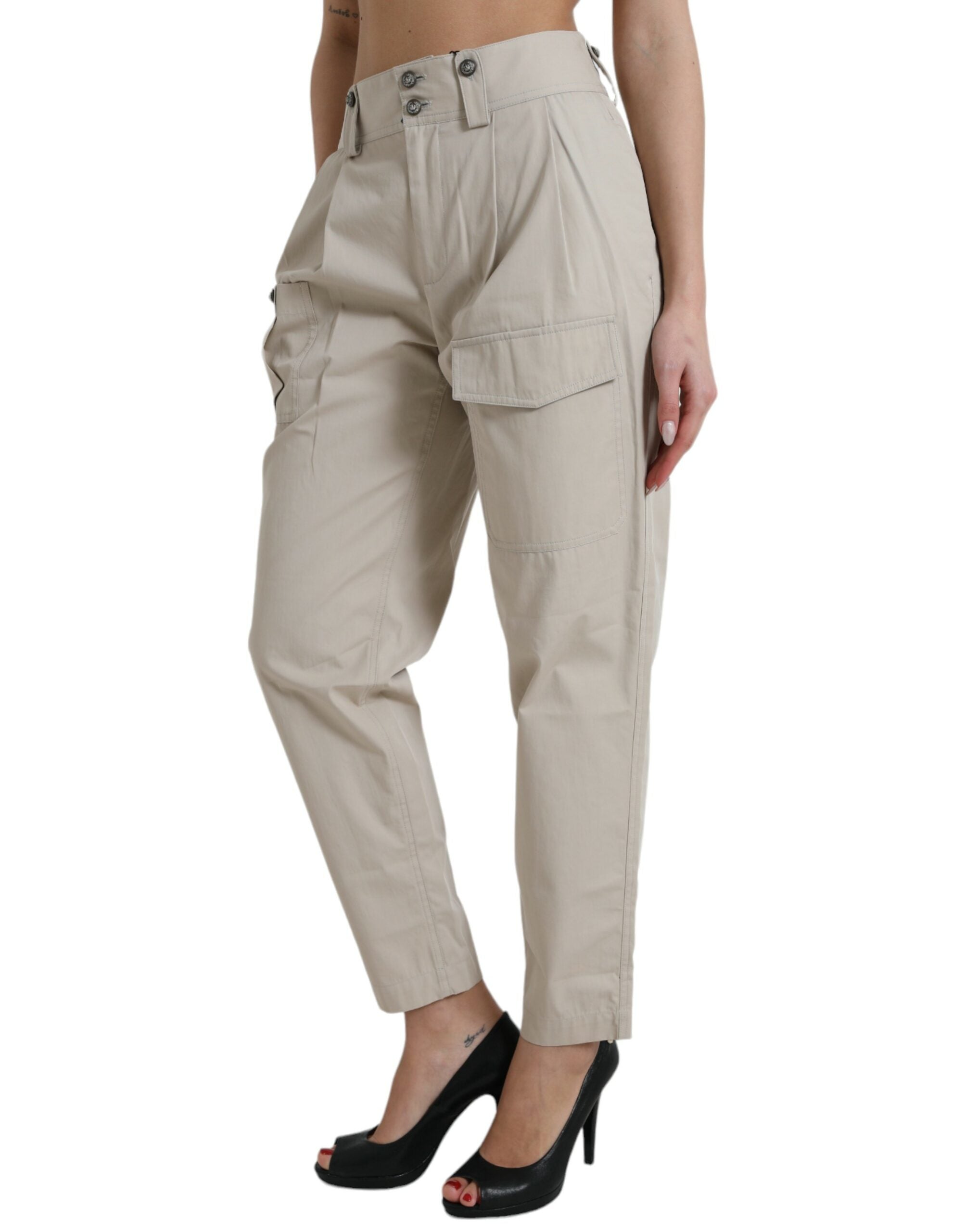 Dolce &amp; Gabbana High-Waist Tapered Fashion Pants - Beige
