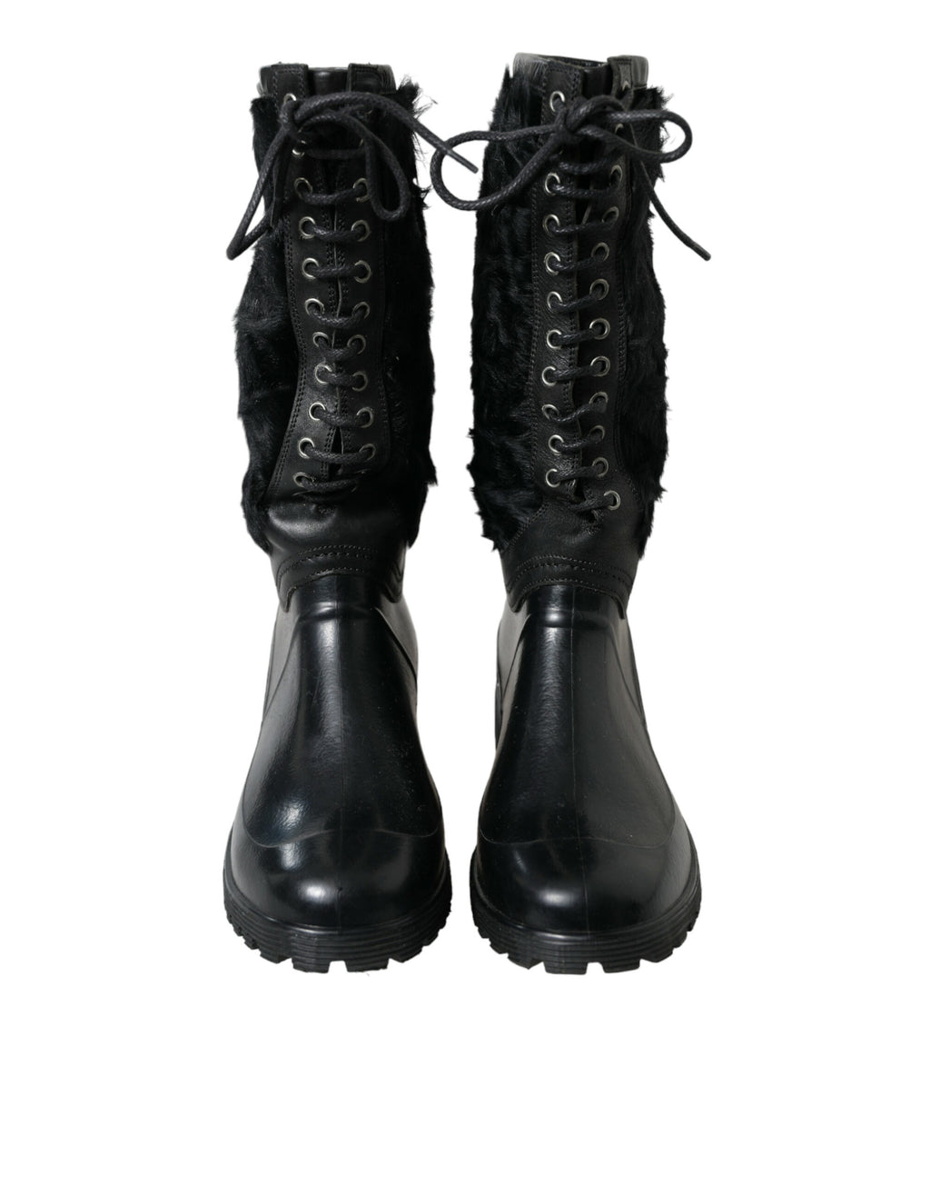 Dolce &amp; Gabbana – Elegante schwarze Shearling-Stiefel mit halbhohem Schaft