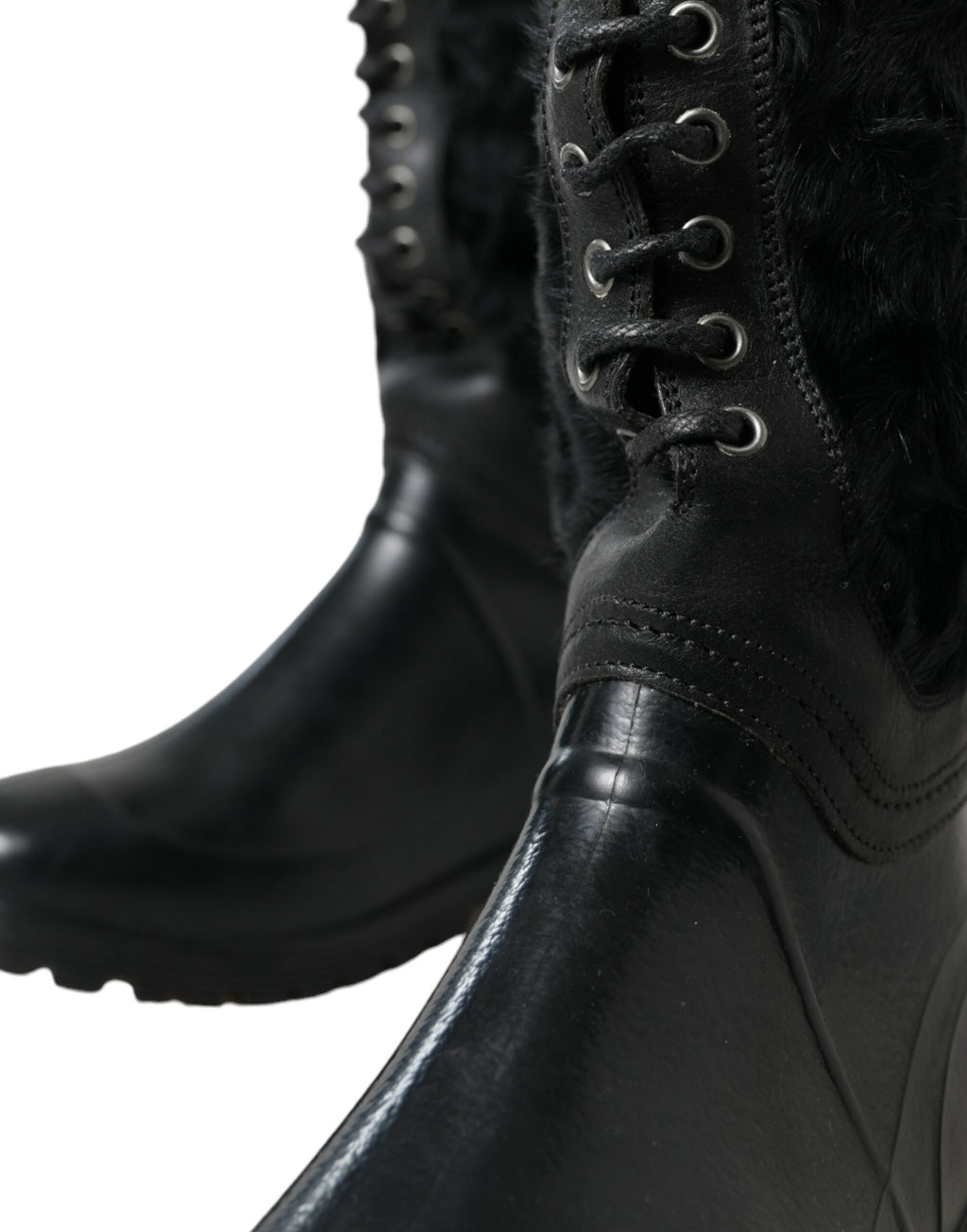 Dolce &amp; Gabbana – Elegante schwarze Shearling-Stiefel mit halbhohem Schaft