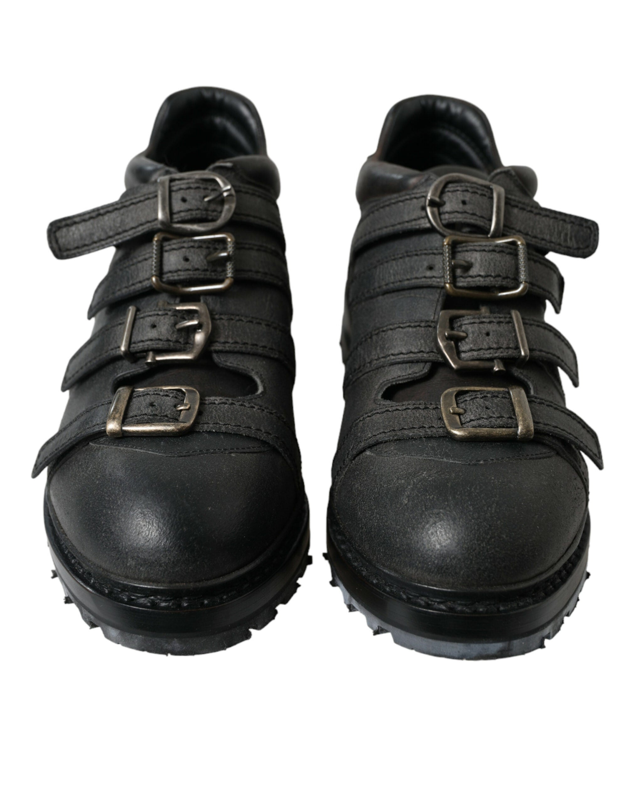 Dolce &amp; Gabbana Schwarze Lederstiefel mit Knöchelriemen