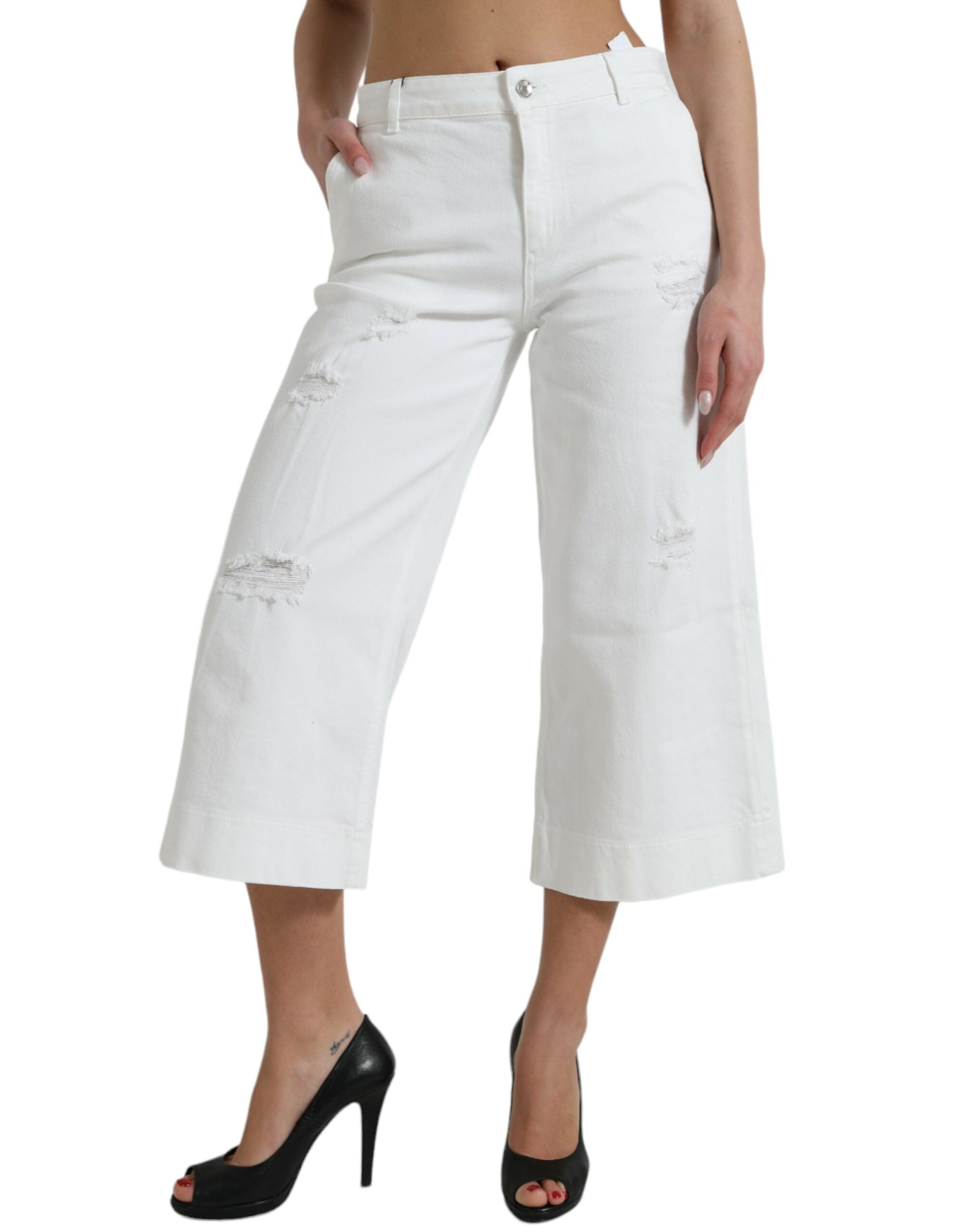 Dolce &amp; Gabbana – Elegante, weiße, verkürzte Jeans mit mittlerer Taille