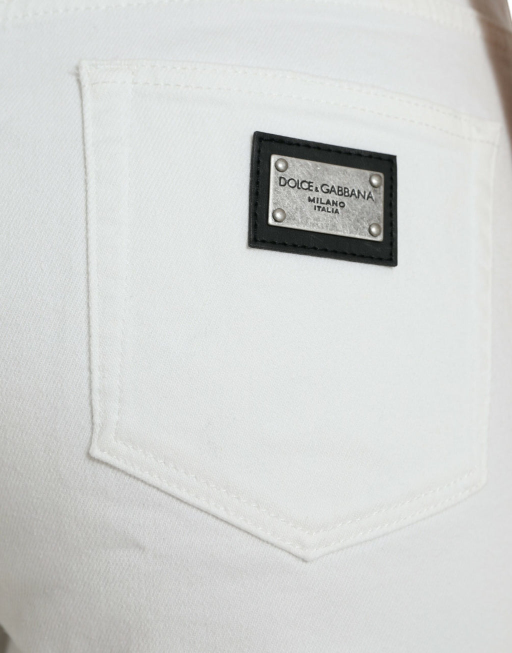 Dolce &amp; Gabbana – Elegante, weiße, verkürzte Jeans mit mittlerer Taille