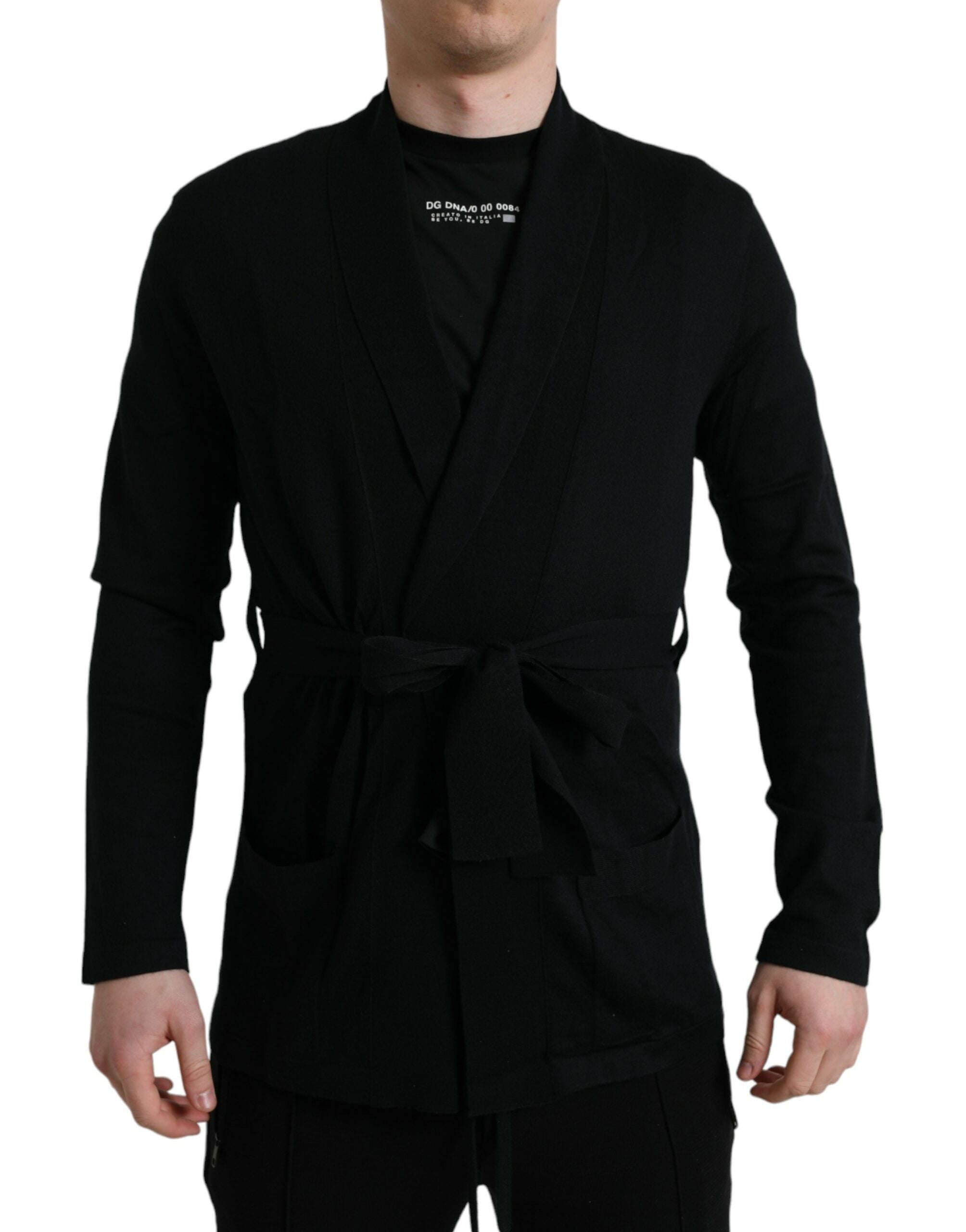Robe élégante en cachemire noir Dolce &amp; Gabbana avec ceinture à la taille