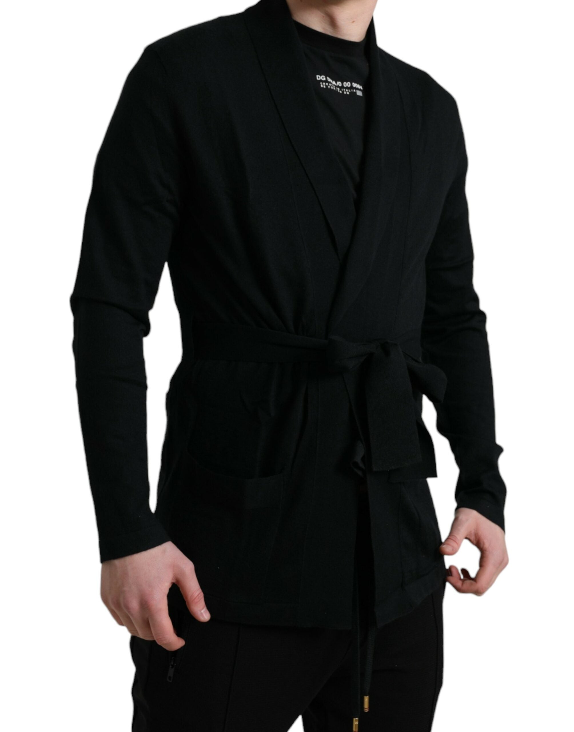 Robe élégante en cachemire noir Dolce &amp; Gabbana avec ceinture à la taille