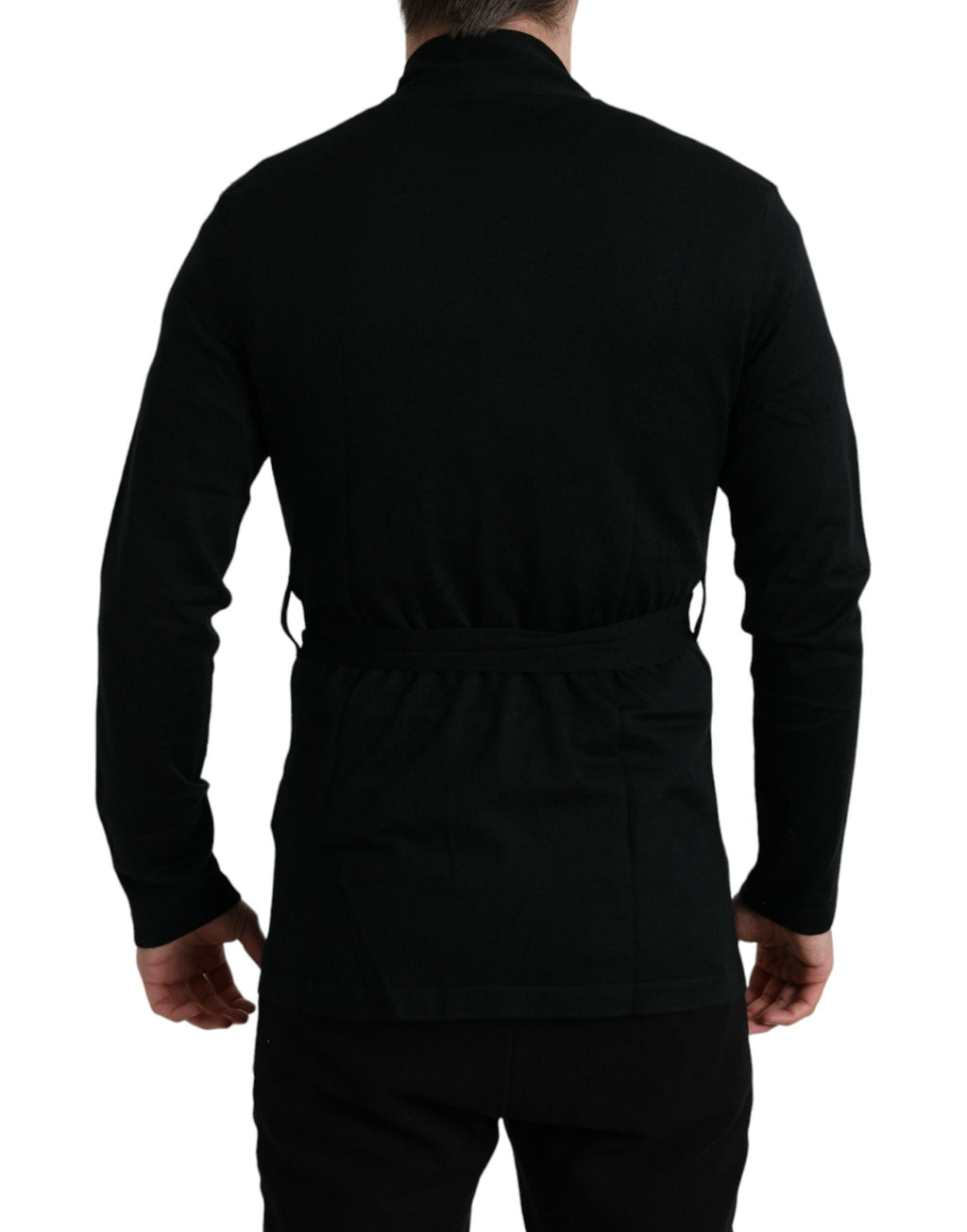 Robe élégante en cachemire noir Dolce &amp; Gabbana avec ceinture à la taille