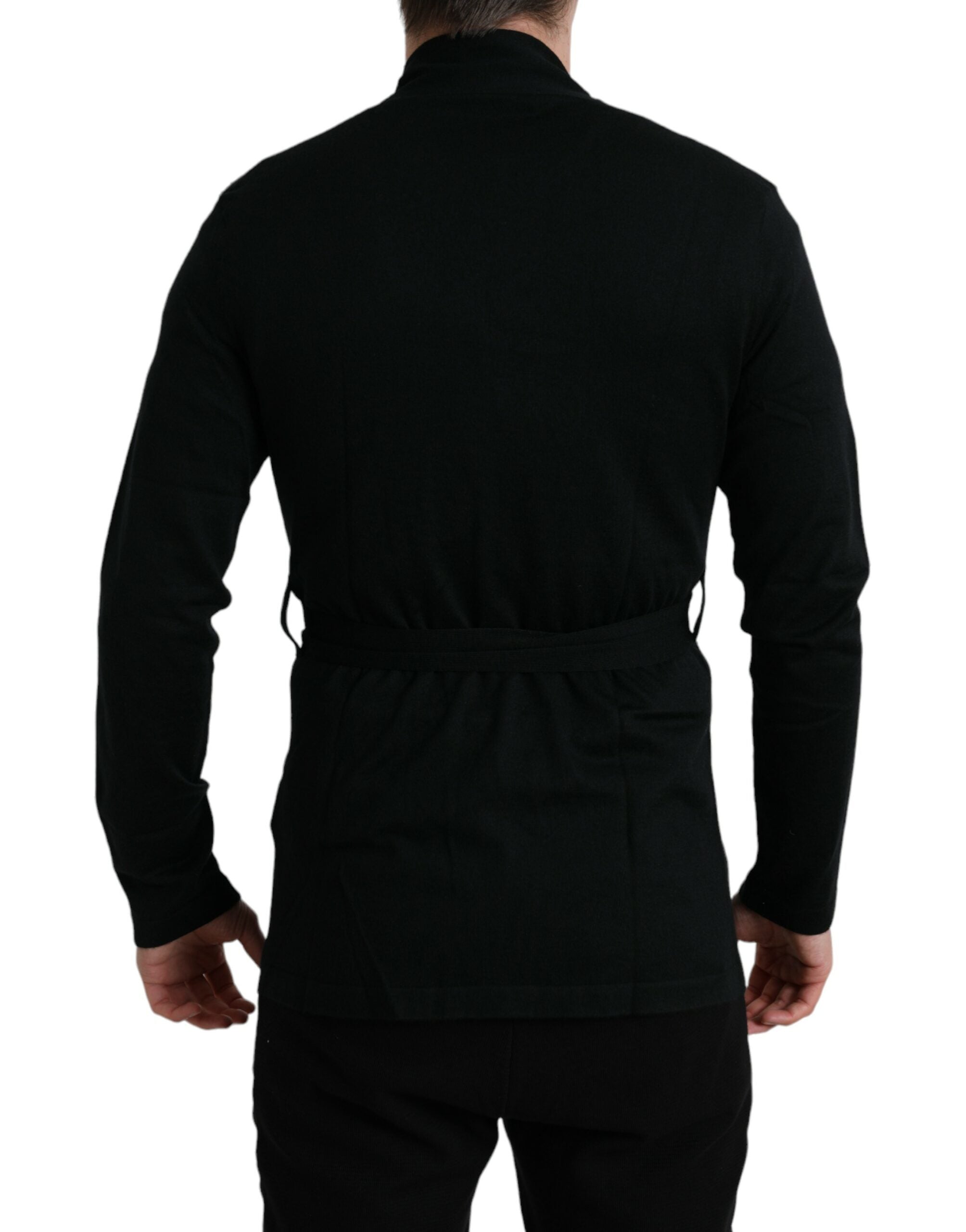 Robe élégante en cachemire noir Dolce &amp; Gabbana avec ceinture à la taille