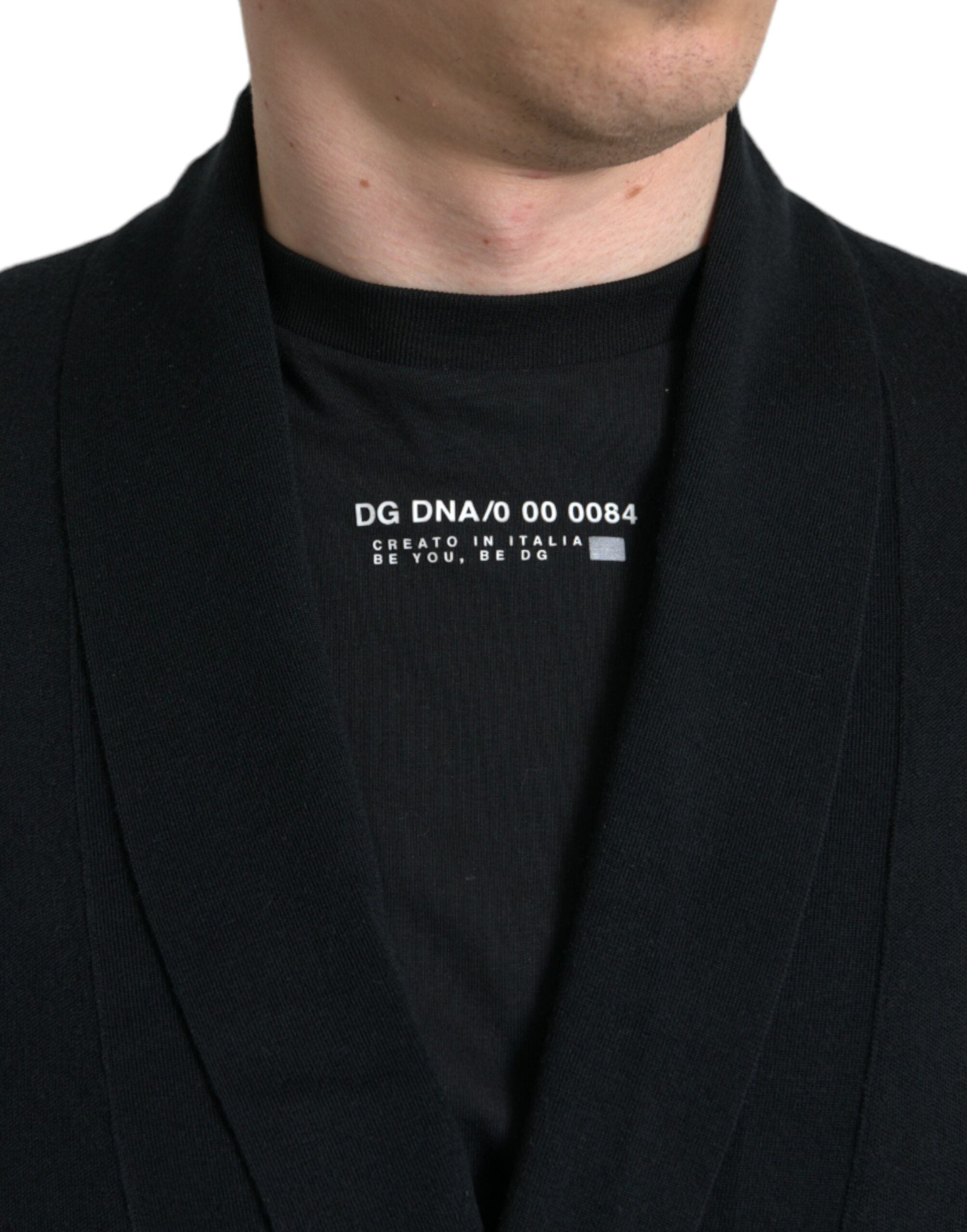 Robe élégante en cachemire noir Dolce &amp; Gabbana avec ceinture à la taille