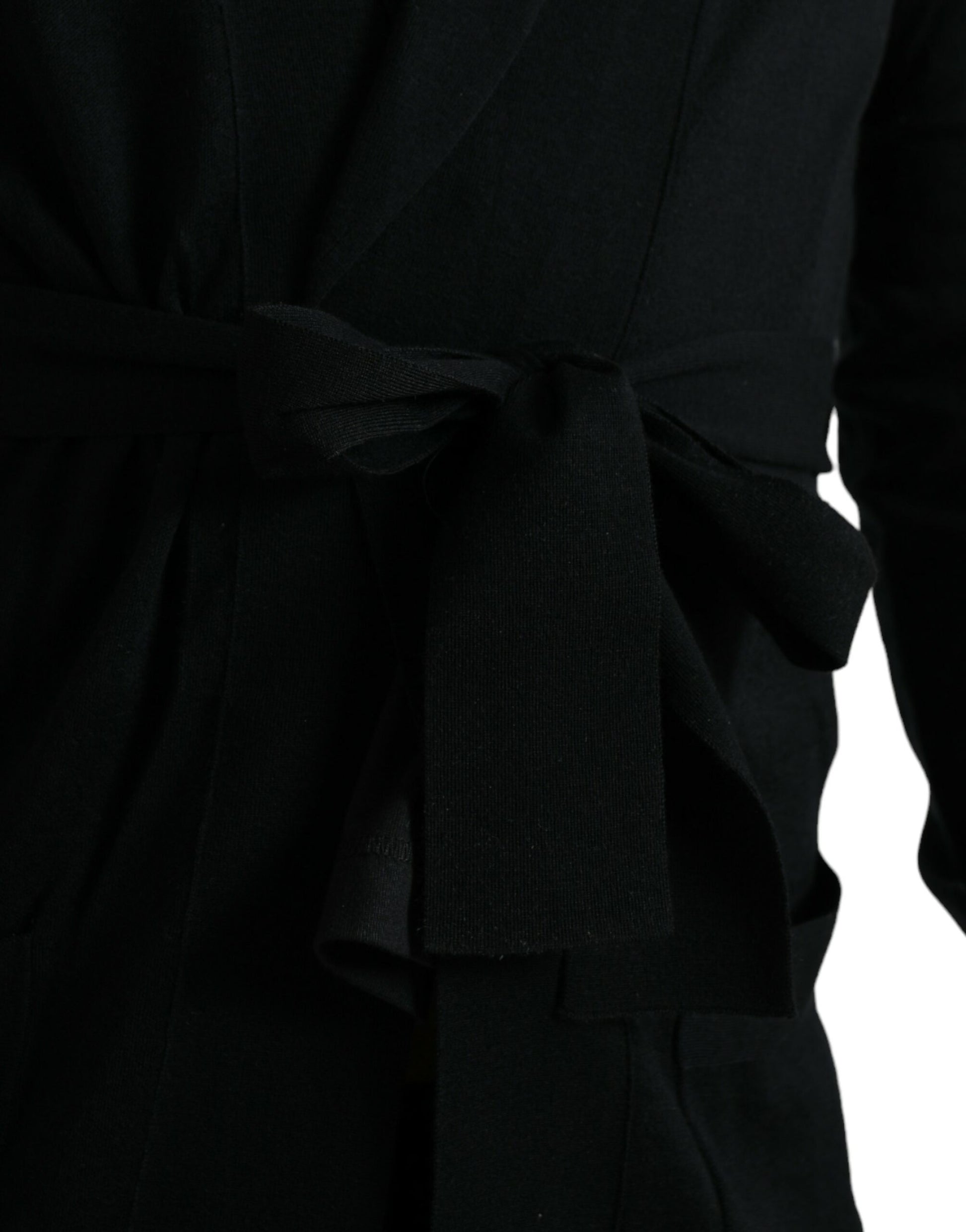 Dolce &amp; Gabbana – Eleganter schwarzer Kaschmir-Bademantel mit Taillengürtel