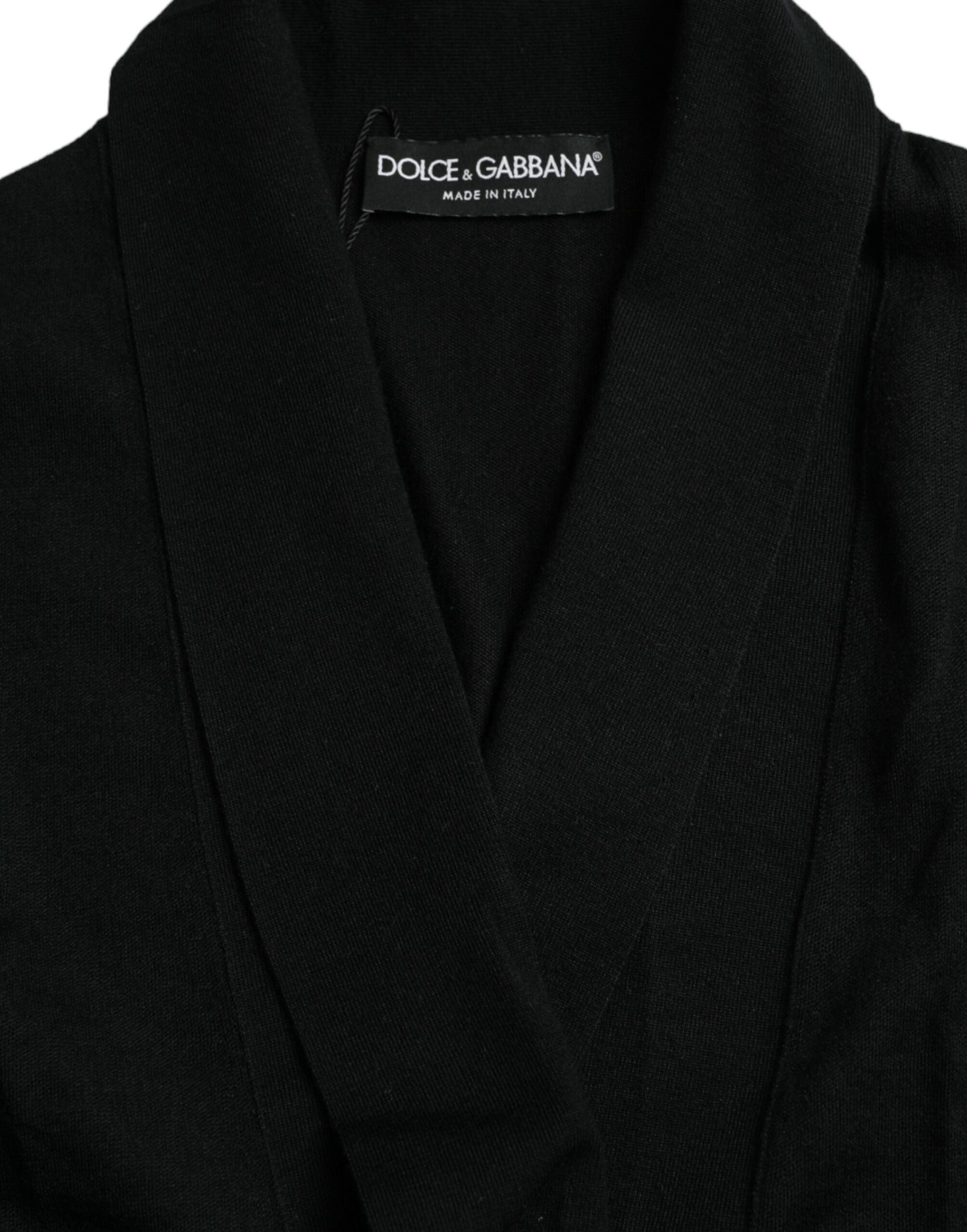 Robe élégante en cachemire noir Dolce &amp; Gabbana avec ceinture à la taille