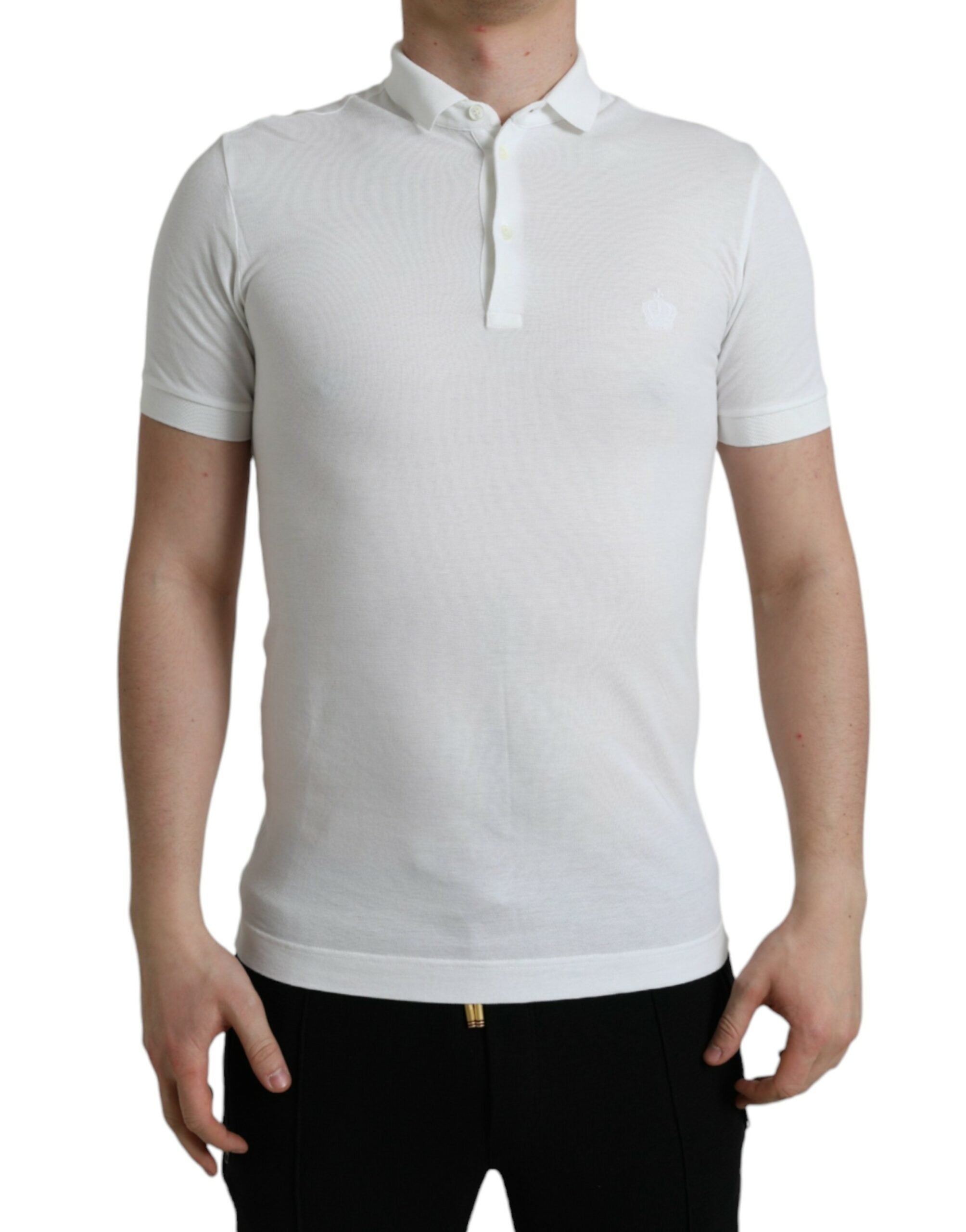 Dolce &amp; Gabbana – Poloshirt aus weißer Baumwolle mit Kronenstickerei