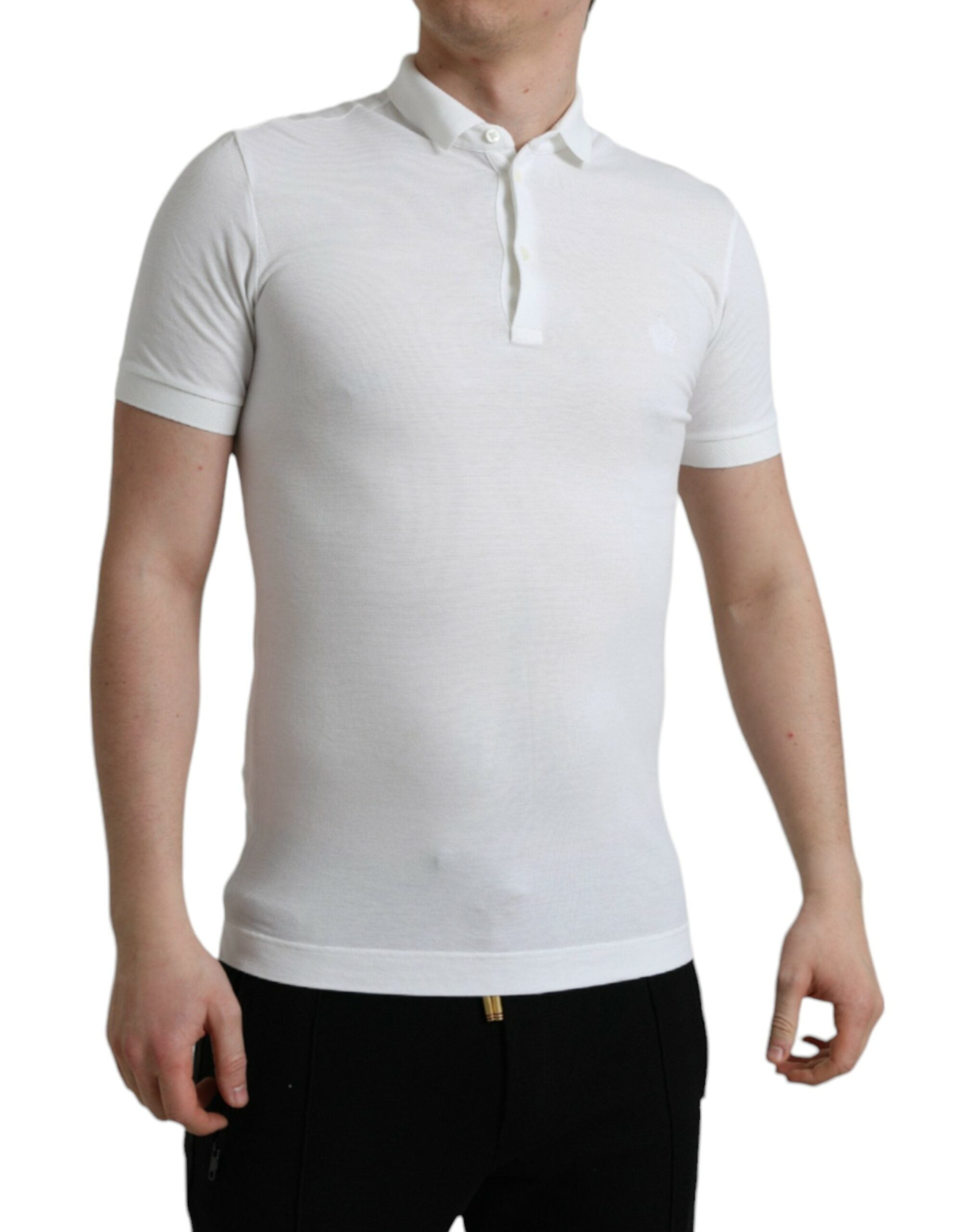 Dolce &amp; Gabbana – Poloshirt aus weißer Baumwolle mit Kronenstickerei