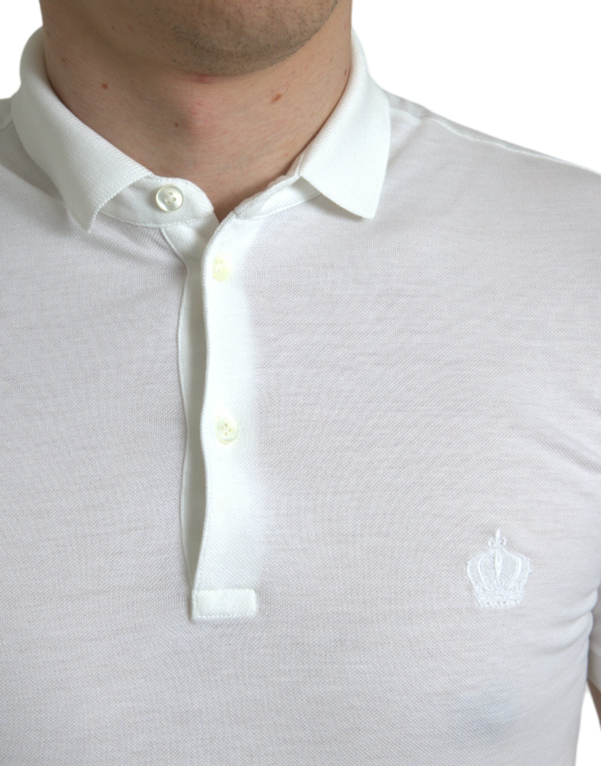 Dolce &amp; Gabbana – Poloshirt aus weißer Baumwolle mit Kronenstickerei