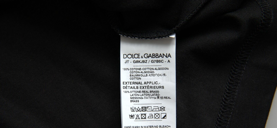 Dolce &amp; Gabbana – Elegantes schwarzes Rundhals-T-Shirt aus Baumwolle mit Dog Tag-Detail