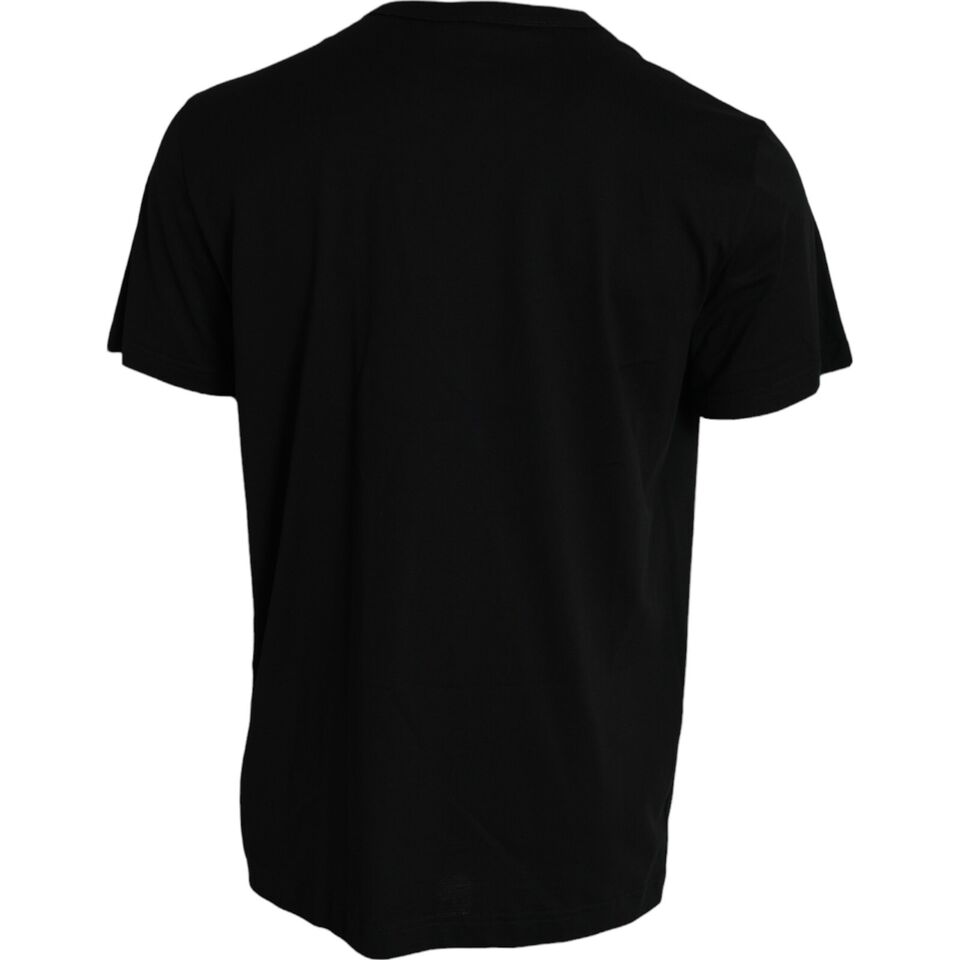 Dolce &amp; Gabbana – Elegantes schwarzes Rundhals-T-Shirt aus Baumwolle mit Dog Tag-Detail