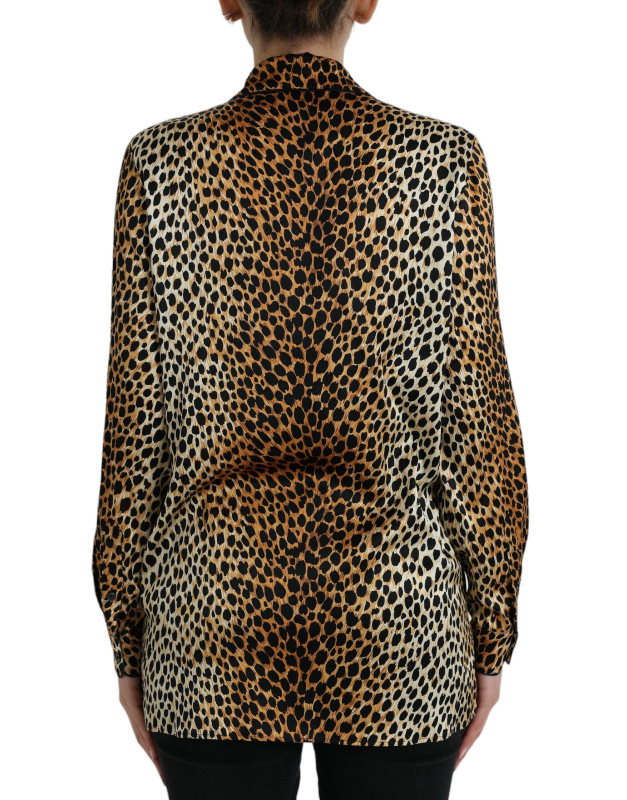Dolce &amp; Gabbana Elegante braune Seidenbluse mit Animalprint