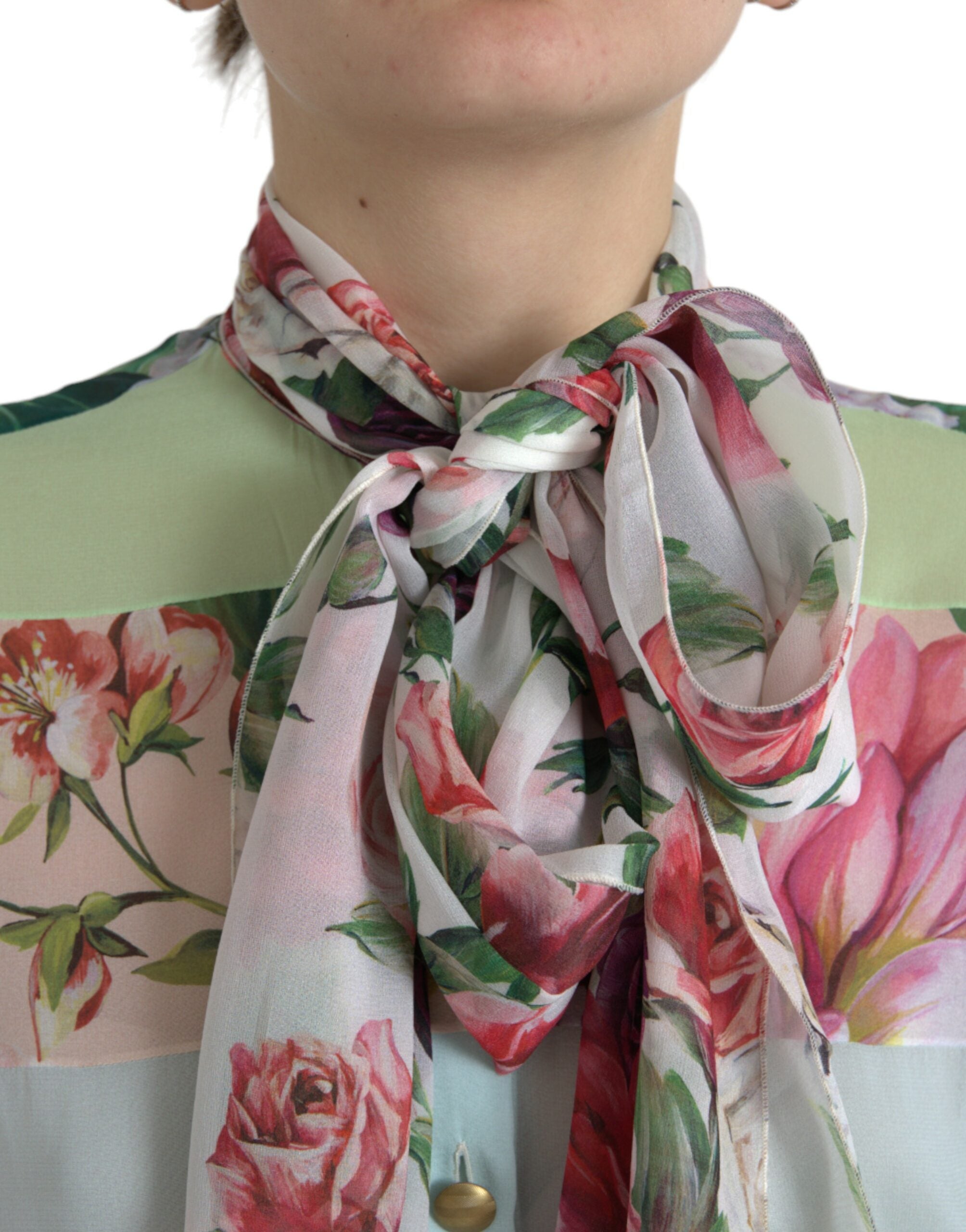 Dolce &amp; Gabbana Haut élégant à manches longues en soie mélangée multicolore
