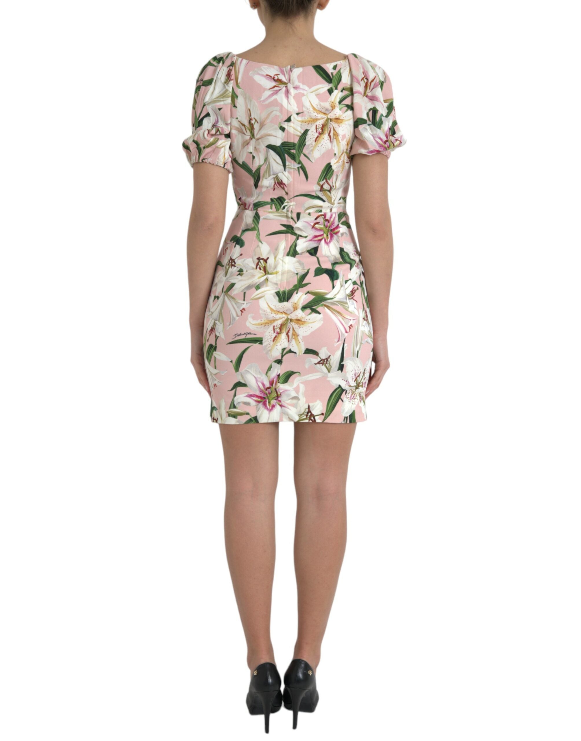 Robe fourreau élégante à imprimé lys rose Dolce &amp; Gabbana