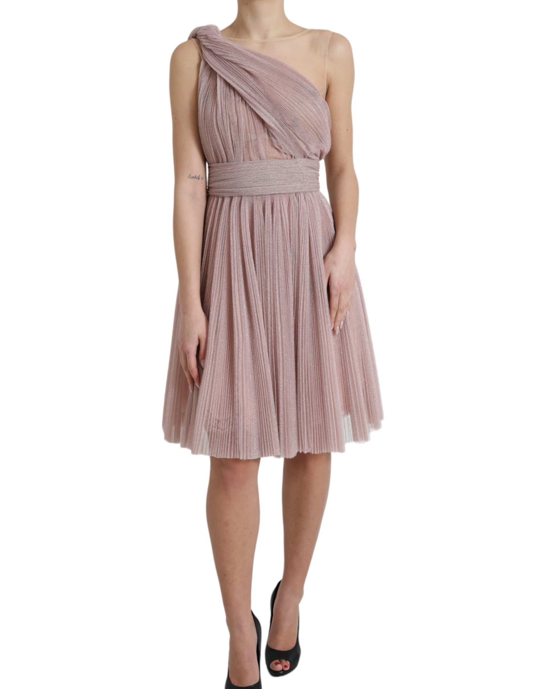 Dolce &amp; Gabbana Lilafarbenes One-Shoulder-Designerkleid mit Plissee