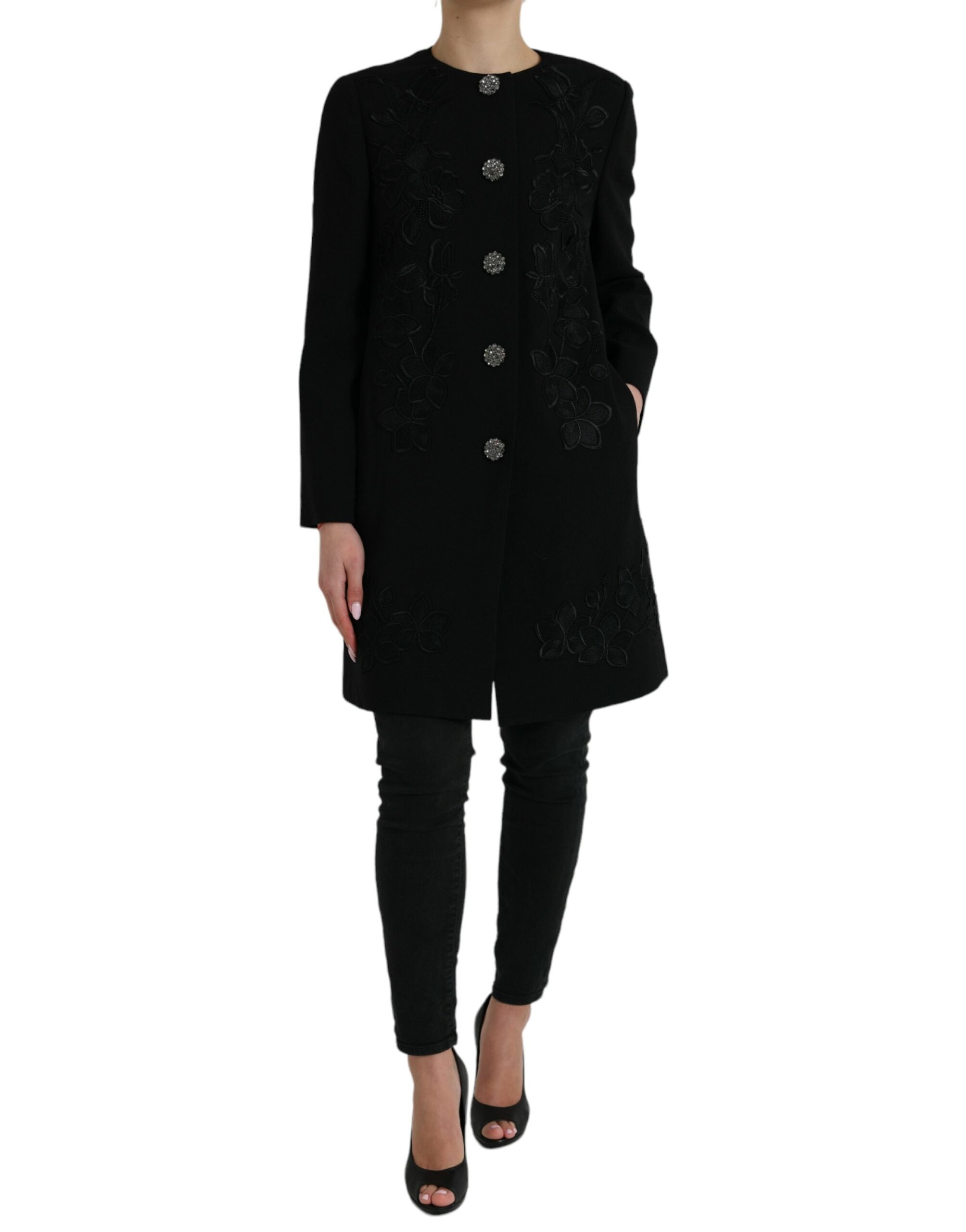 Trench-coat élégant en laine boutonné à fleurs Dolce &amp; Gabbana