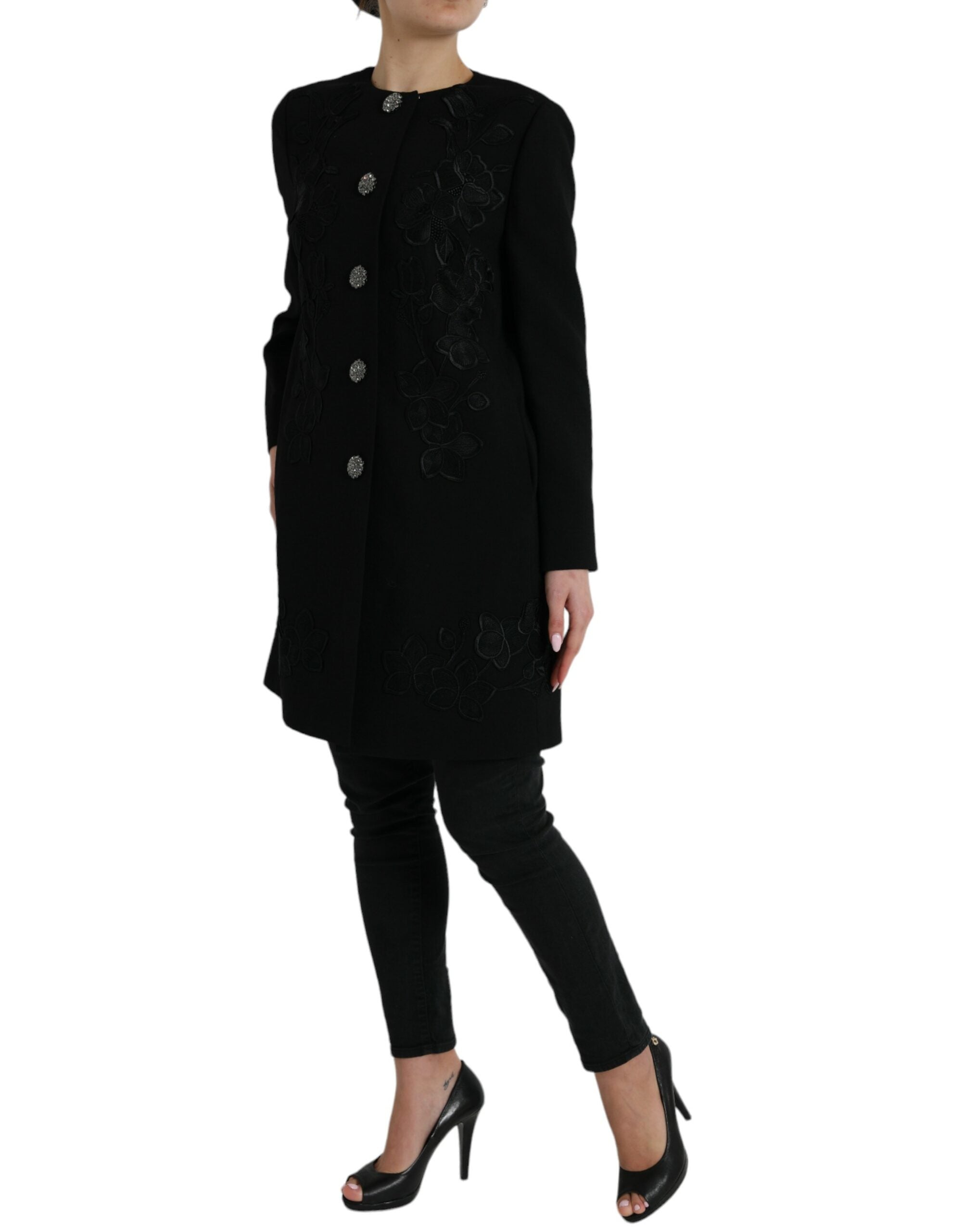 Trench-coat élégant en laine boutonné à fleurs Dolce &amp; Gabbana