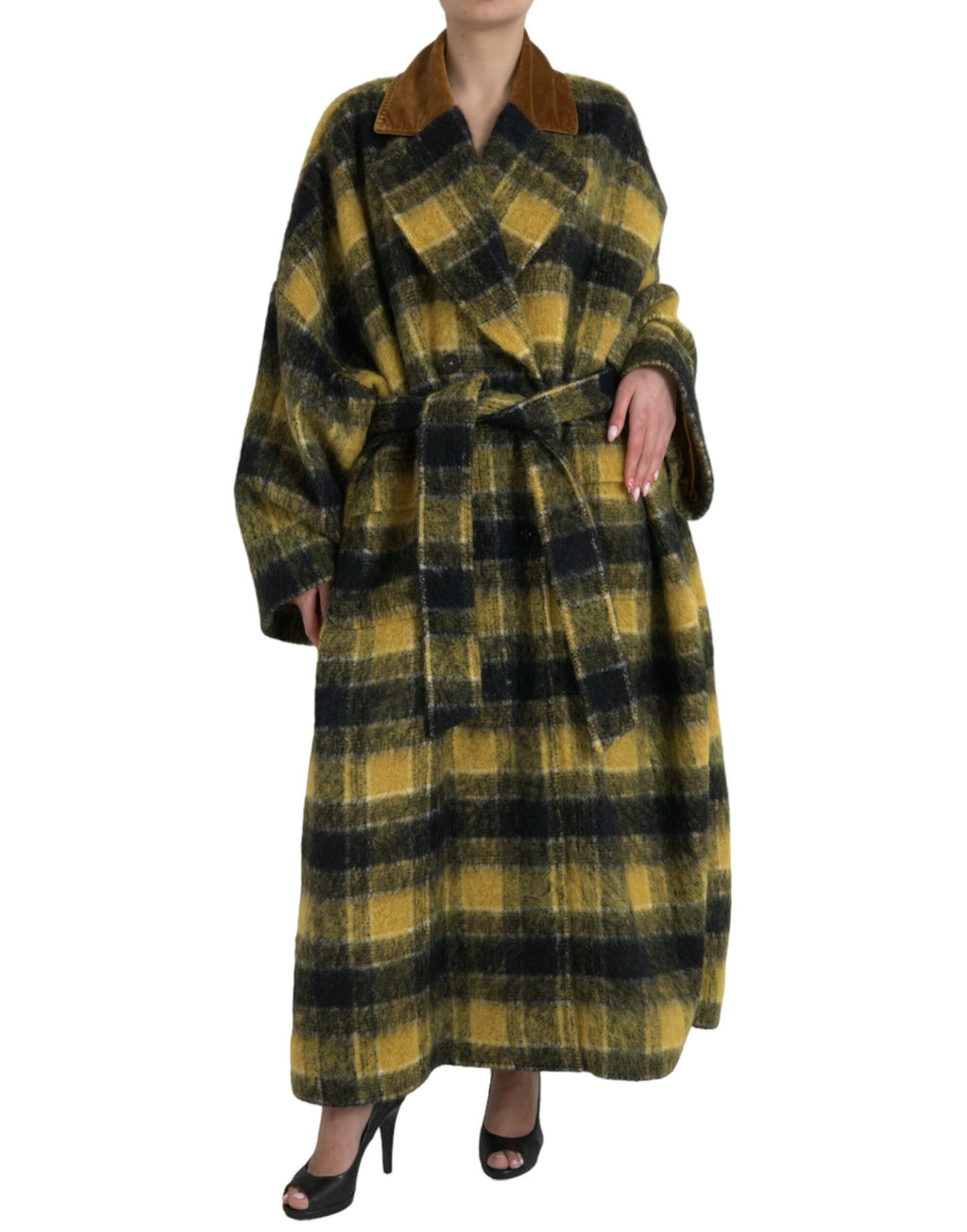 Trench-coat long à carreaux Dolce &amp; Gabbana Chic en jaune soleil