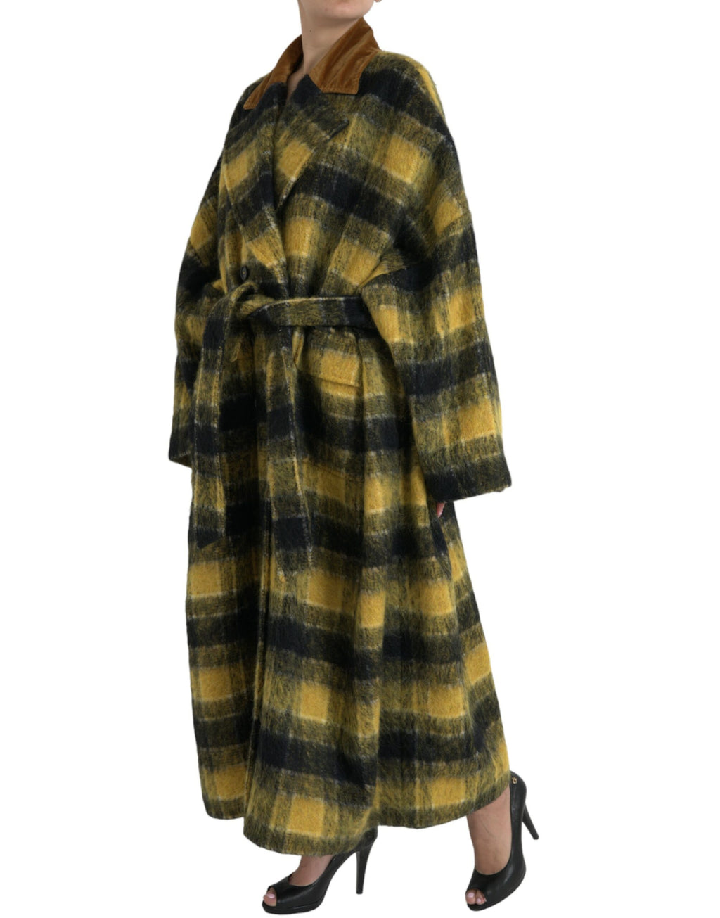Trench-coat long à carreaux Dolce &amp; Gabbana Chic en jaune soleil