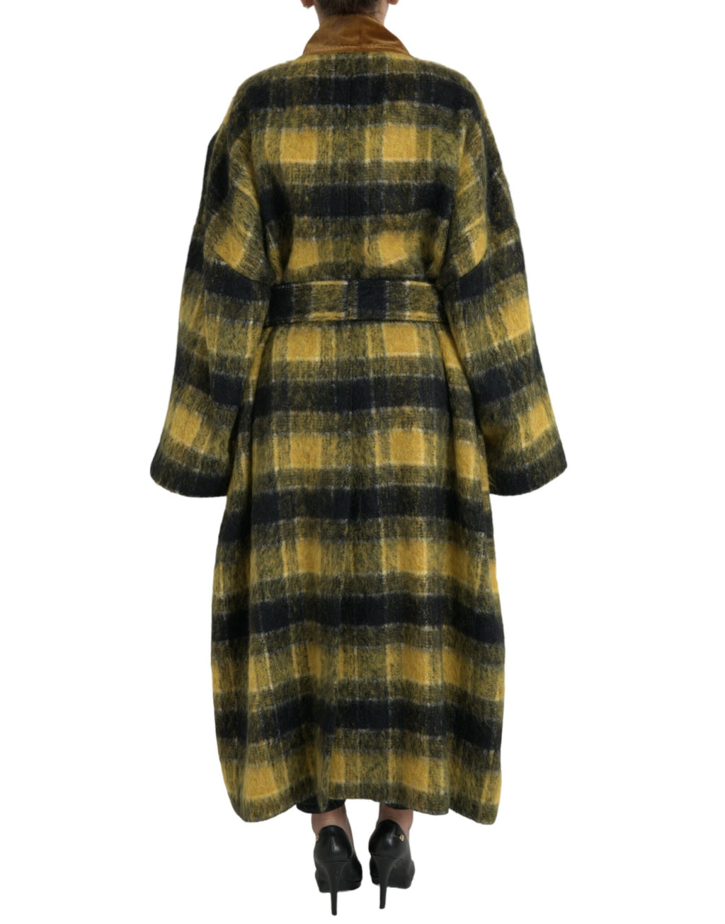 Trench-coat long à carreaux Dolce &amp; Gabbana Chic en jaune soleil