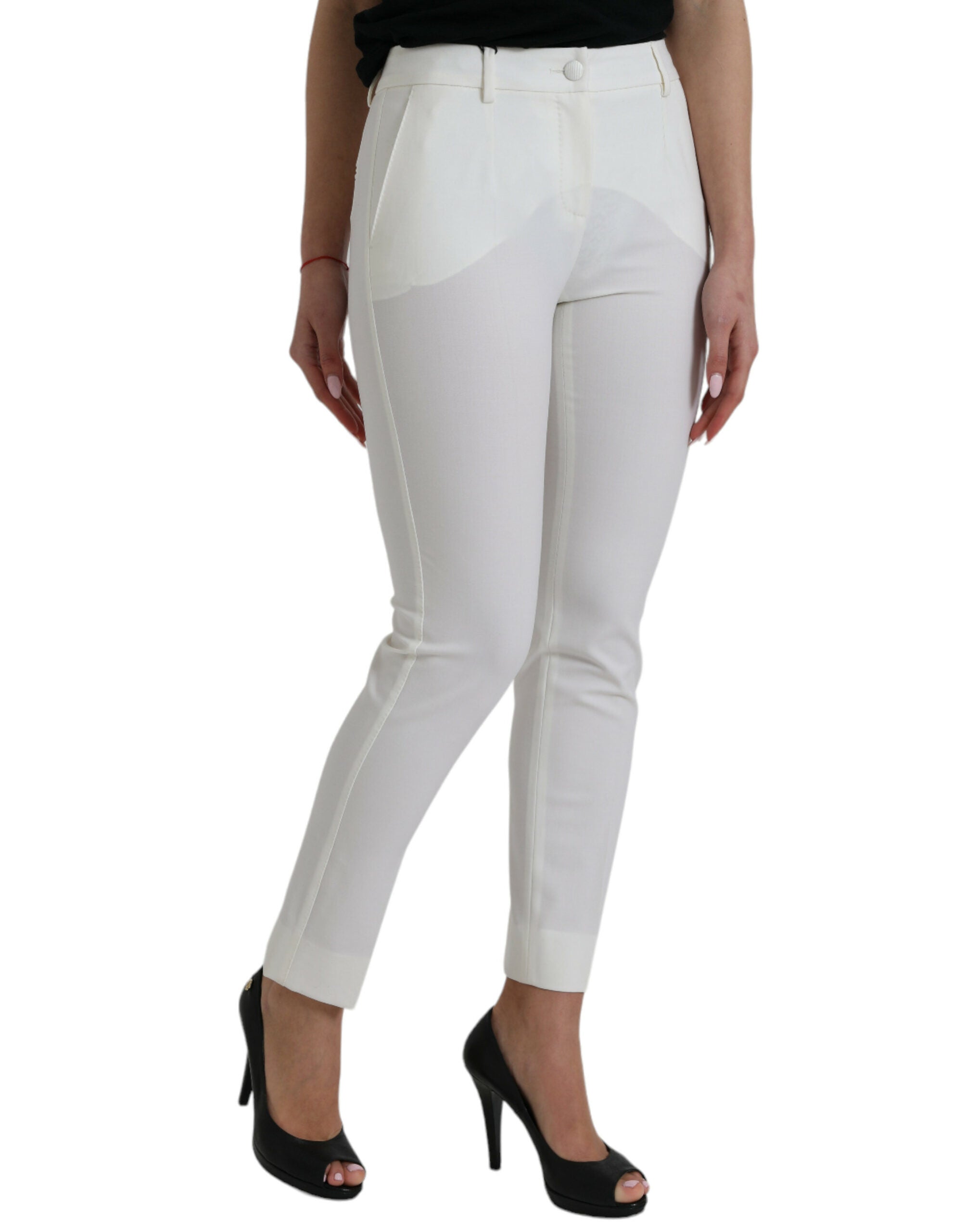 Dolce &amp; Gabbana – Elegante weiße, konisch zulaufende Hose mit mittlerer Taille