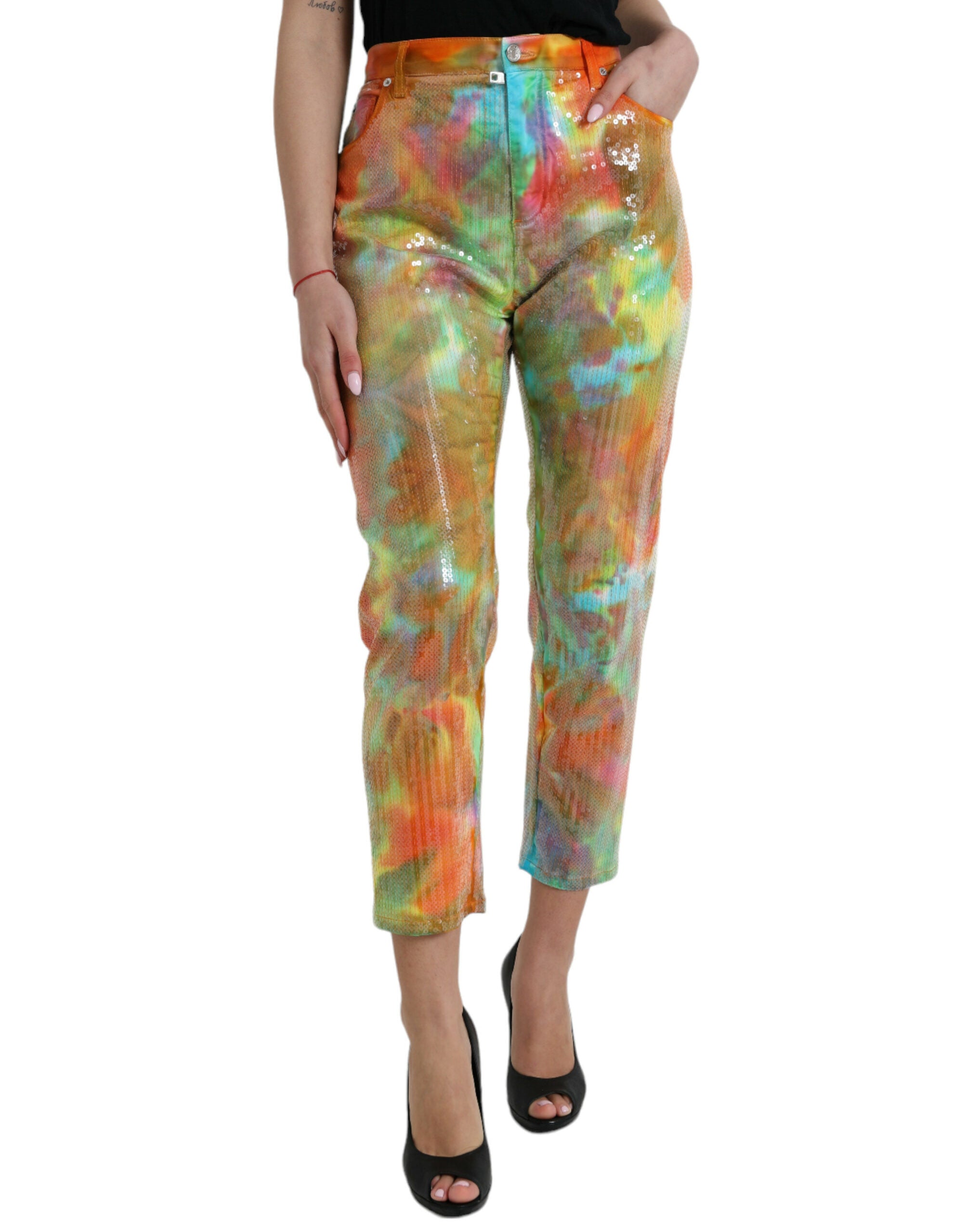Dolce &amp; Gabbana – Mehrfarbige, verkürzte Hose mit hoher Taille