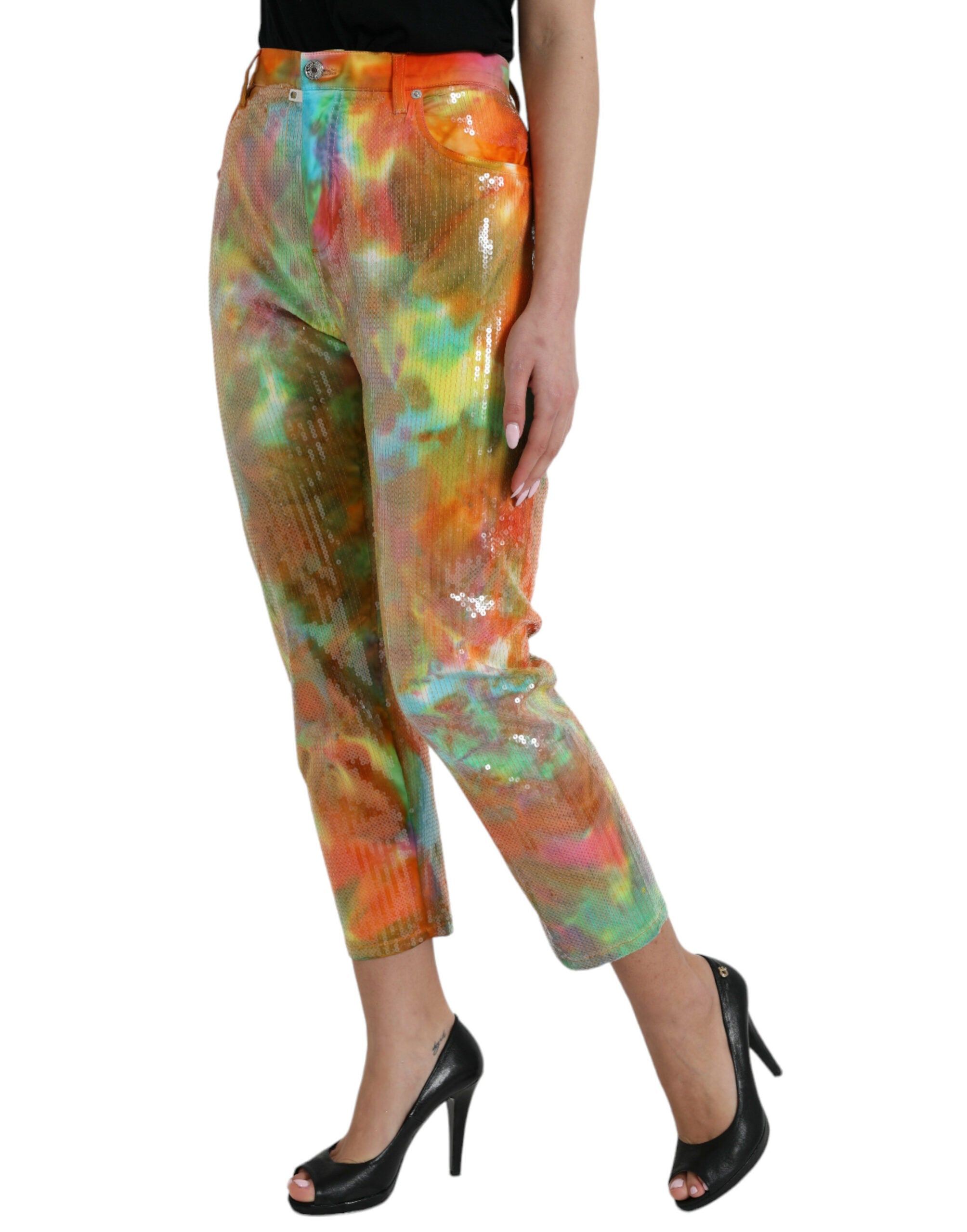 Dolce &amp; Gabbana – Mehrfarbige, verkürzte Hose mit hoher Taille