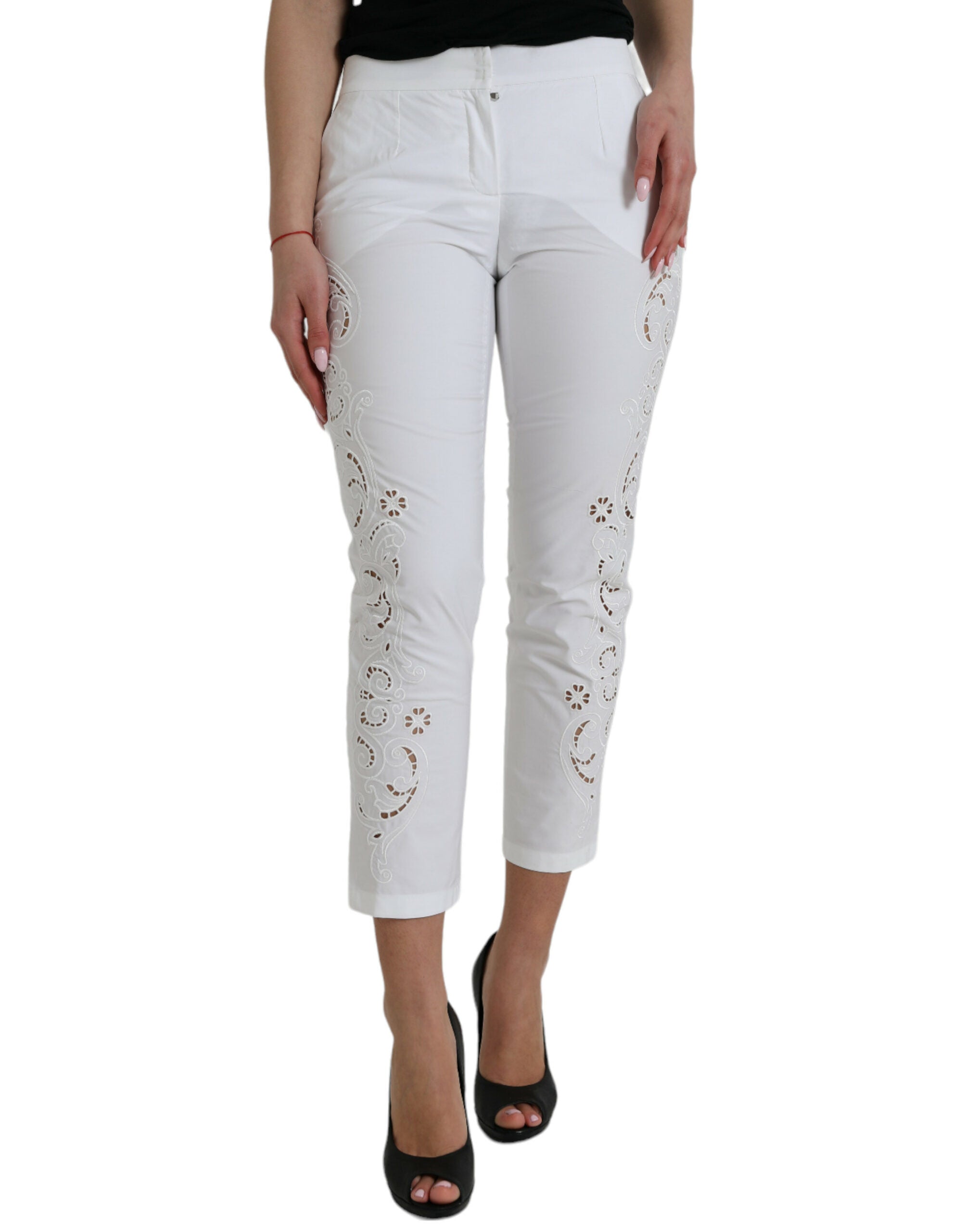 Dolce &amp; Gabbana – Elegante weiße, konische Hose mit mittlerer Taille