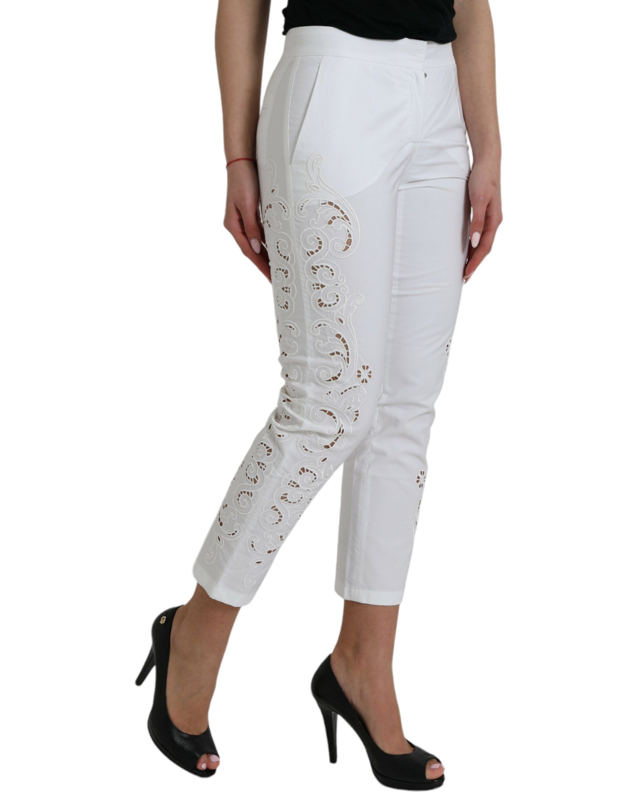 Dolce &amp; Gabbana – Elegante weiße, konische Hose mit mittlerer Taille