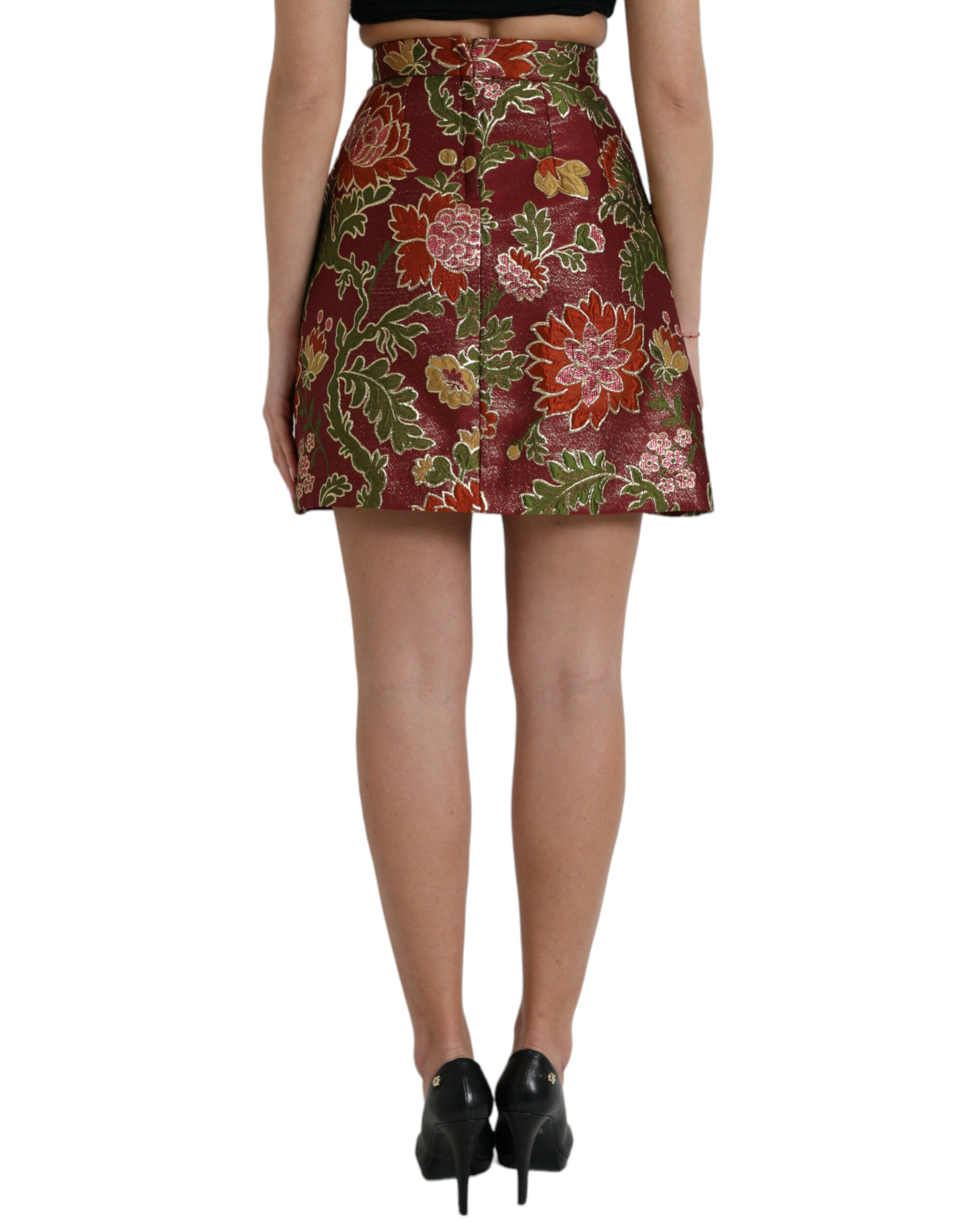Mini-jupe en jacquard fleuri marron Dolce &amp; Gabbana
